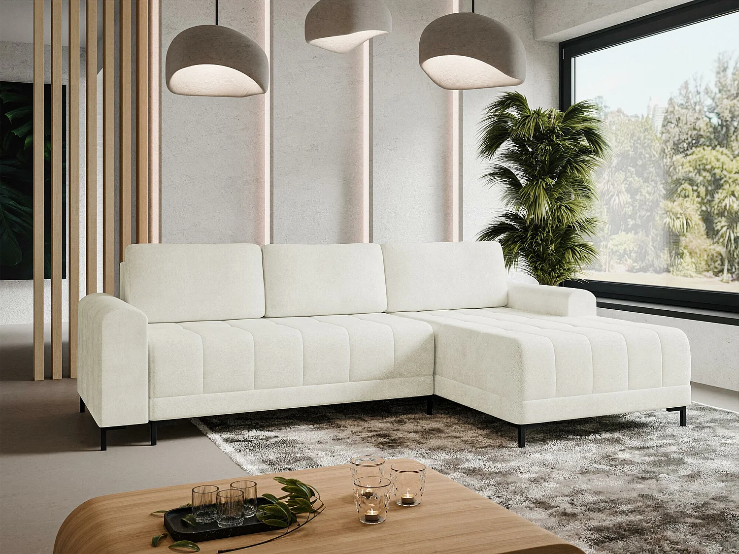 Canapé d'angle Stonecrest 100, Blanc, Fonction de couchage, Boîte de literie, 258x168cm