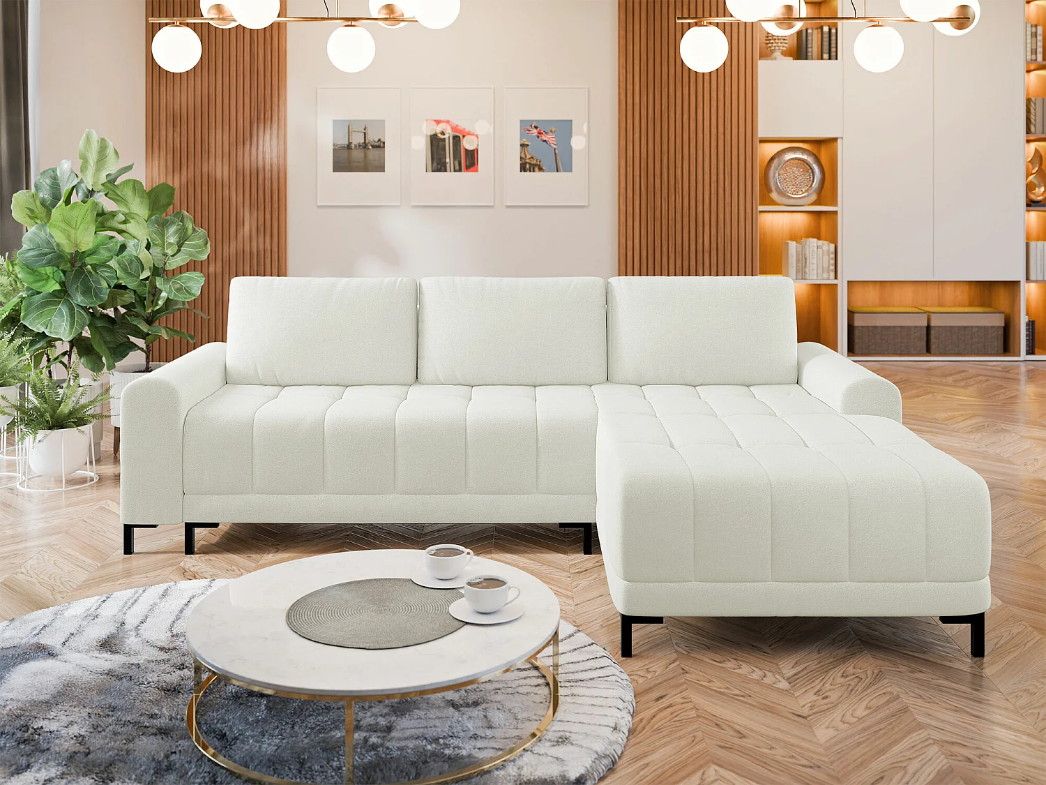 Canapé d'angle Stonecrest 100, Blanc, Fonction de couchage, Boîte de literie, 258x168cm