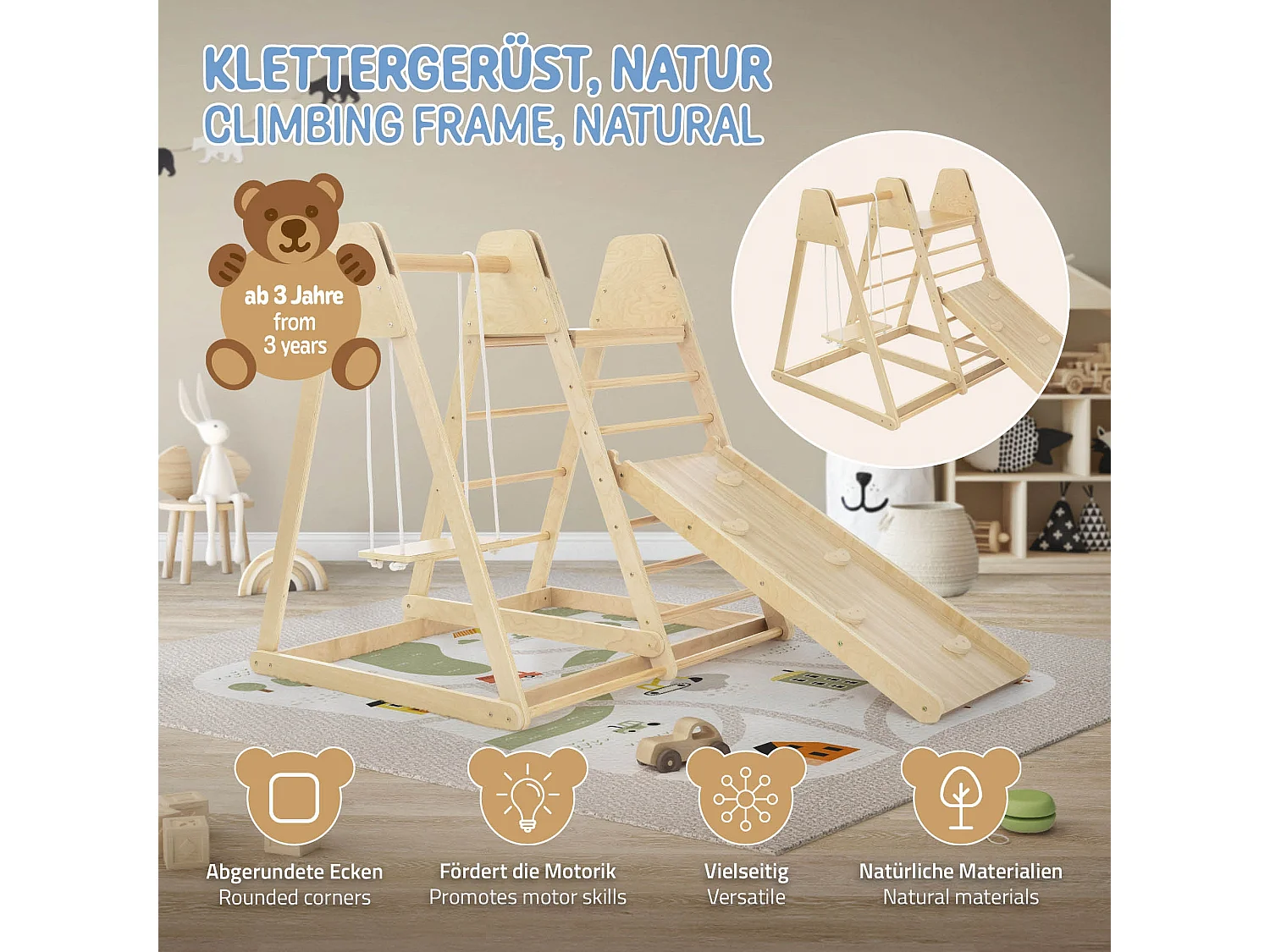 Ensemble d'escalade indoor pliable en bois 2x échelle balançoire planches enfant