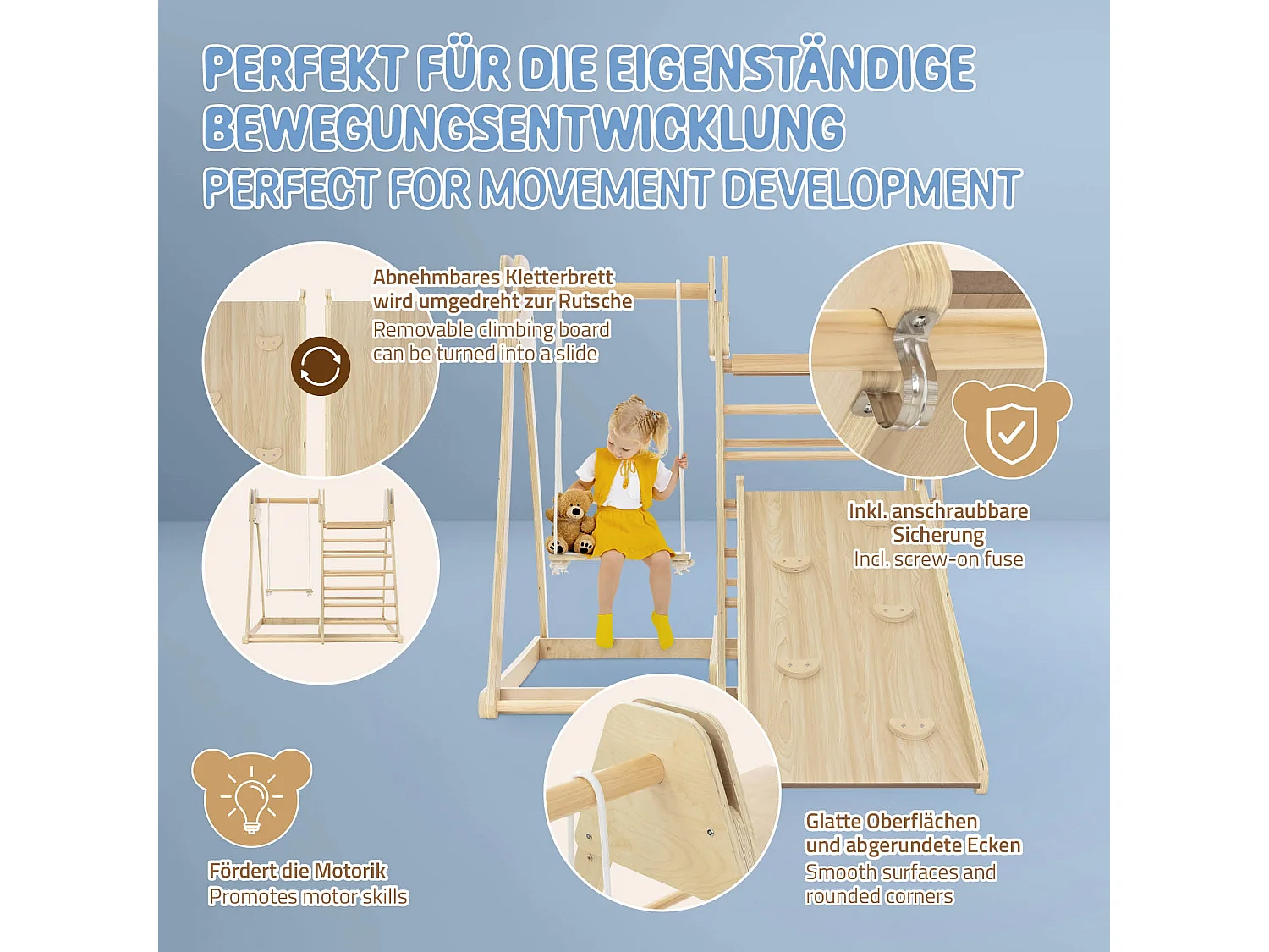 Ensemble d'escalade indoor pliable en bois 2x échelle balançoire planches enfant