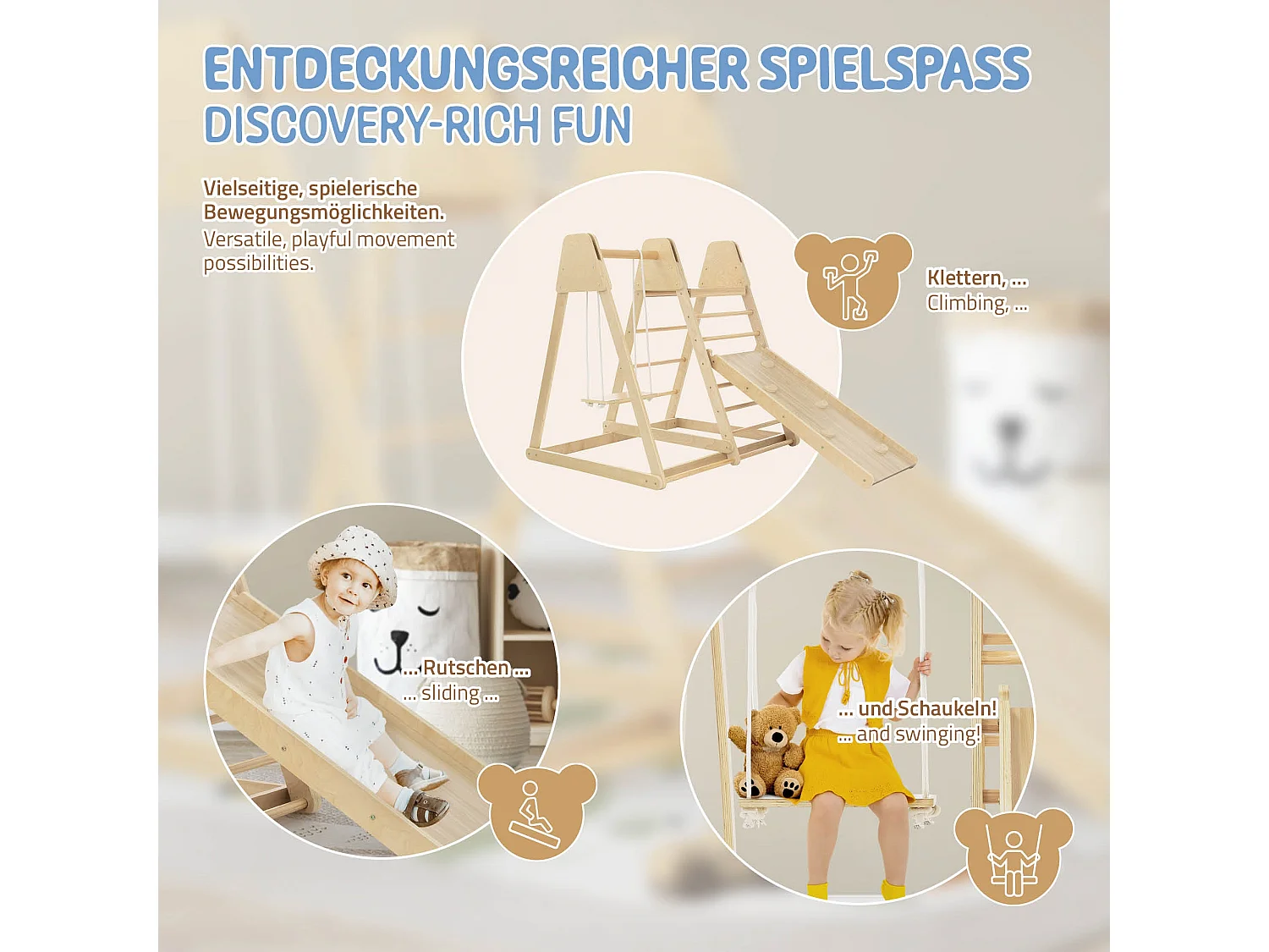 Ensemble d'escalade indoor pliable en bois 2x échelle balançoire planches enfant
