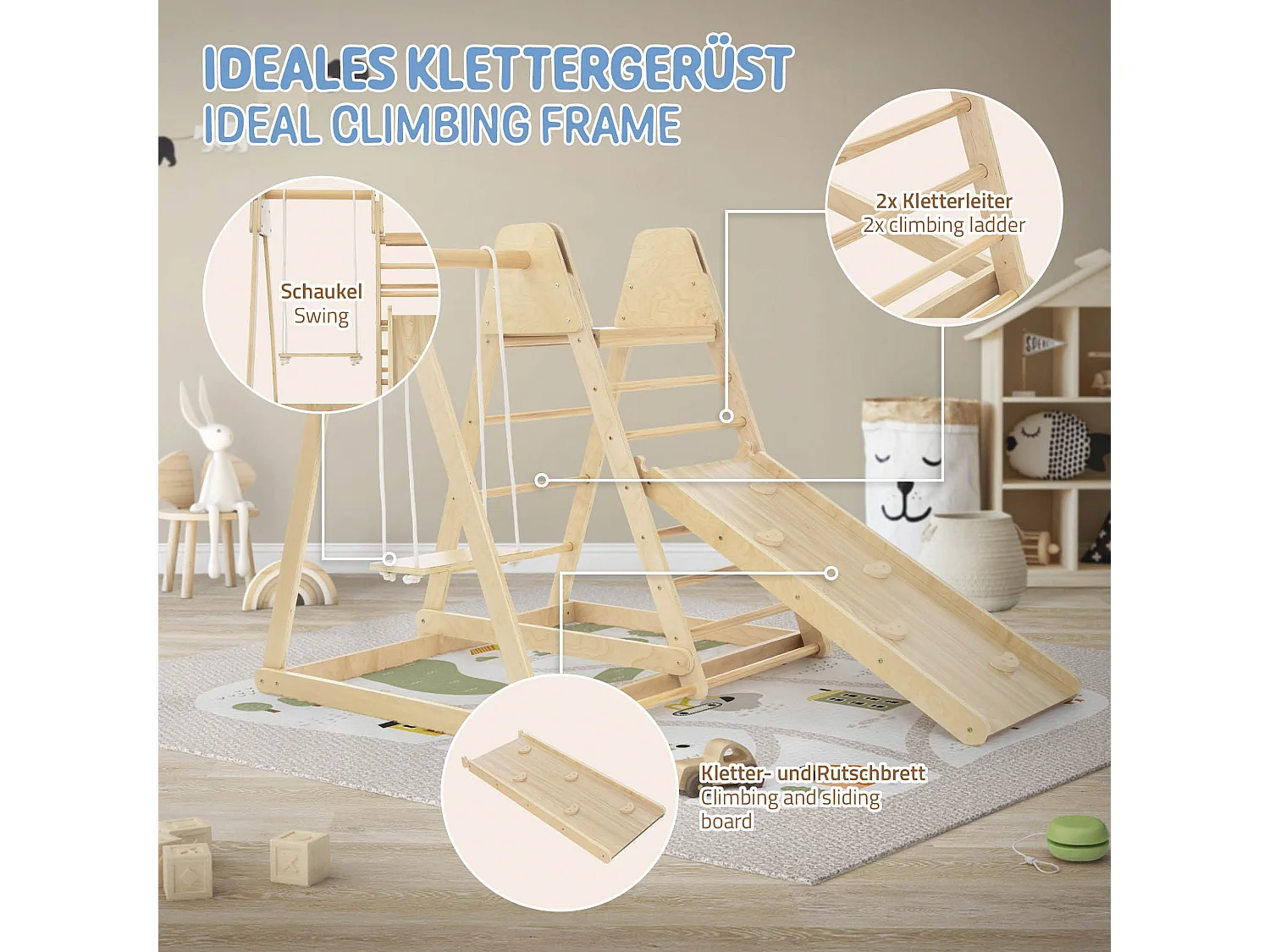 Ensemble d'escalade indoor pliable en bois 2x échelle balançoire planches enfant
