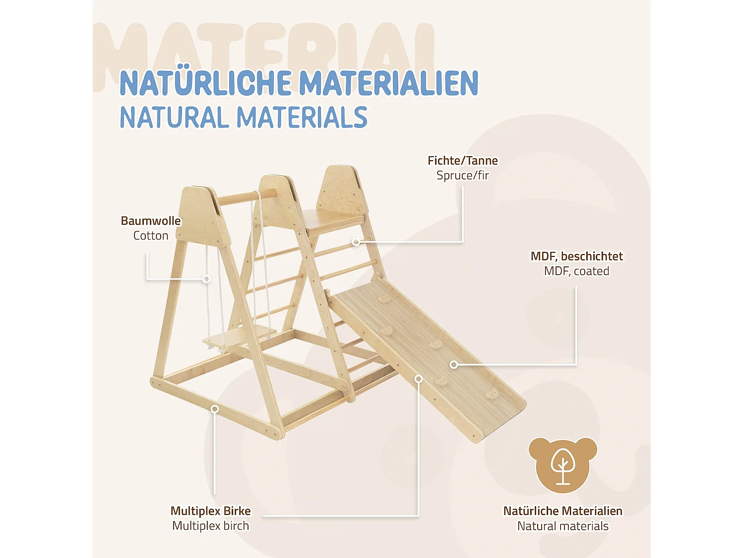 Ensemble d'escalade indoor pliable en bois 2x échelle balançoire planches enfant