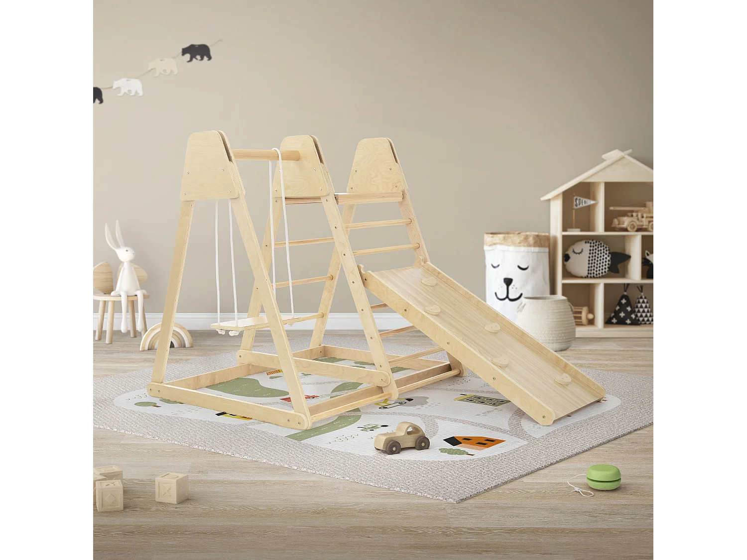 Ensemble d'escalade indoor pliable en bois 2x échelle balançoire planches enfant