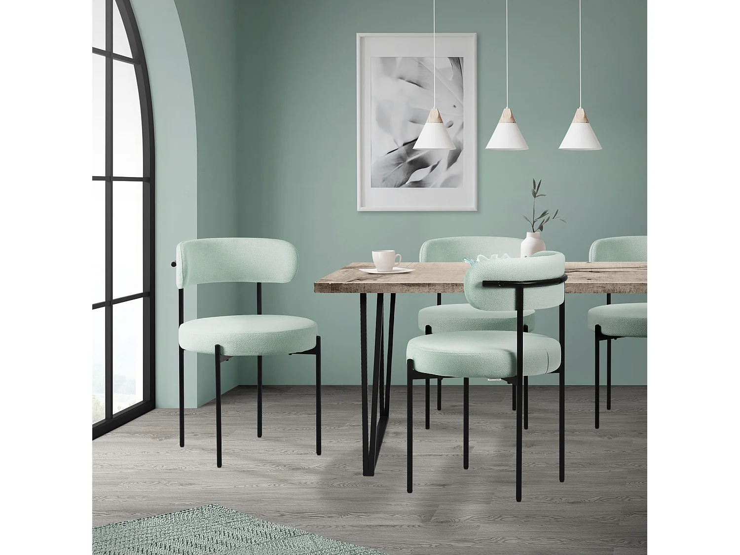 Set 4x sillas de comedor tejido teddy verde de terciopelo ergonómico moderno