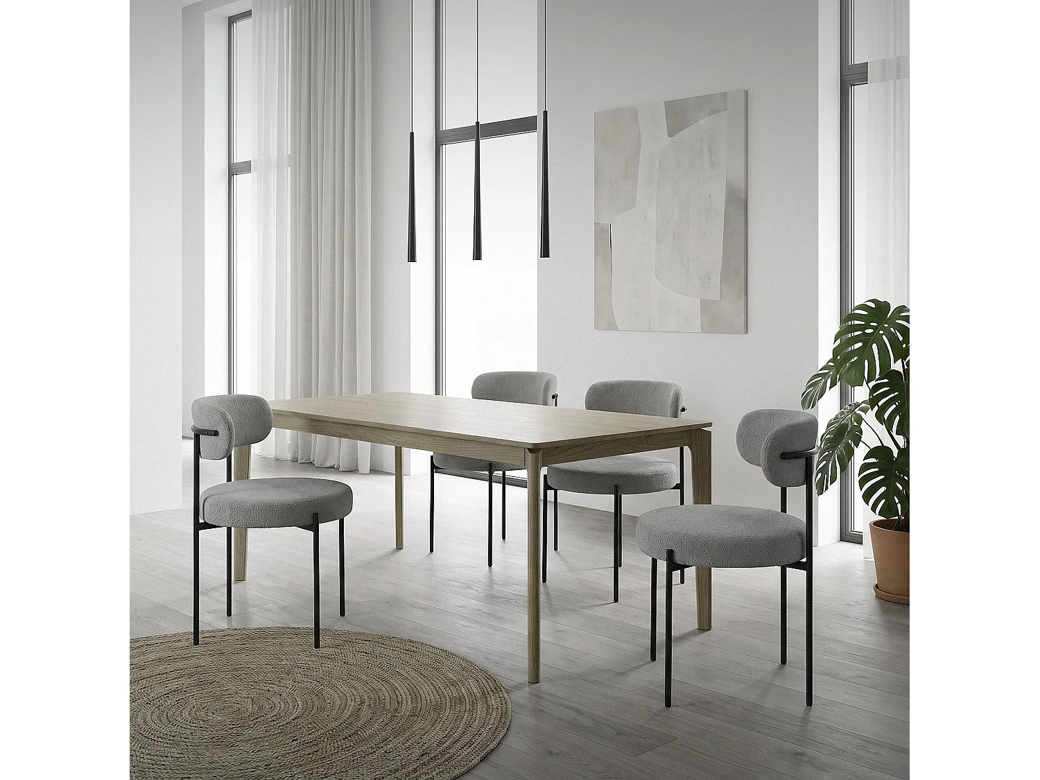 Lot de 6 chaises de salle à manger gris avec dossier ergonomique revêtement en tissu teddy doux en polyester piètement noir en acier design élégant