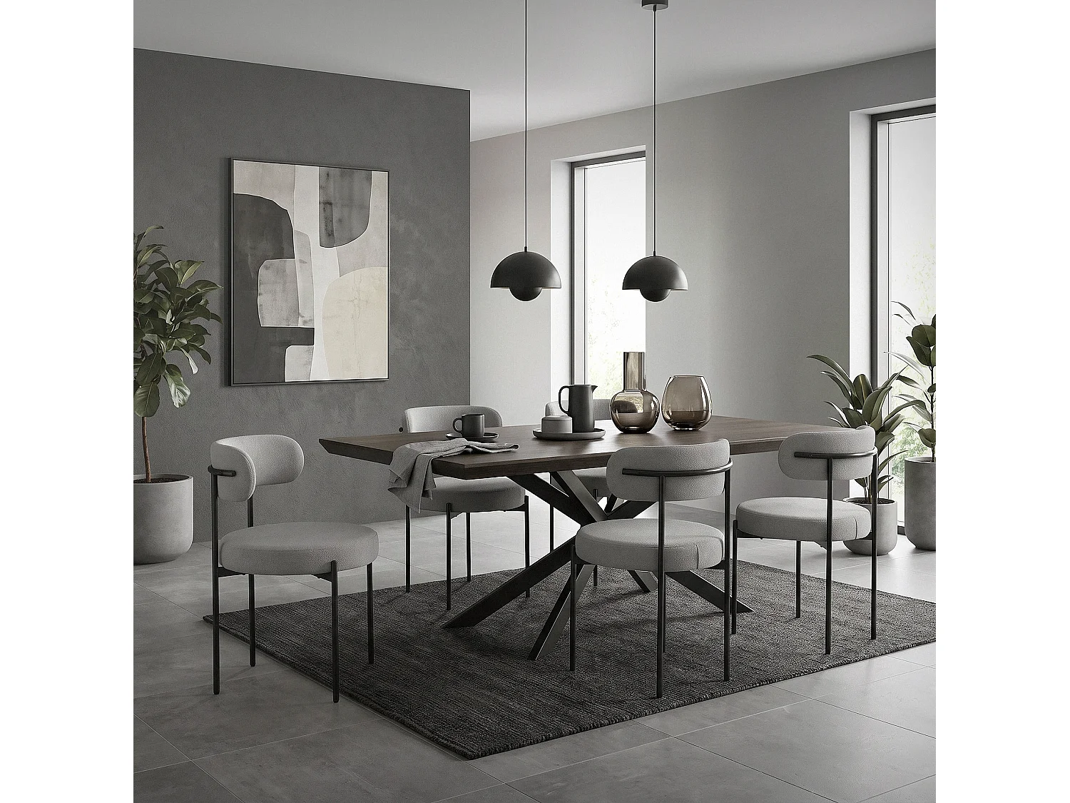 ML-Design Set 6 sedie da cucina grigio sedia da sala pranzo rivestimento in tessuto teddy con gambe in metallo nero seggiola con schienale poltrona