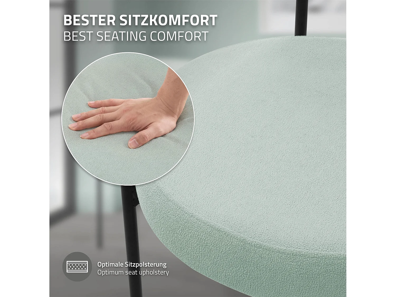 ML-Design Set di 6 sedie verde imbottite in tessuto teddy per sala da pranzo, gambe in metallo nero, con schienale ergonomico, ideali per soggiorno