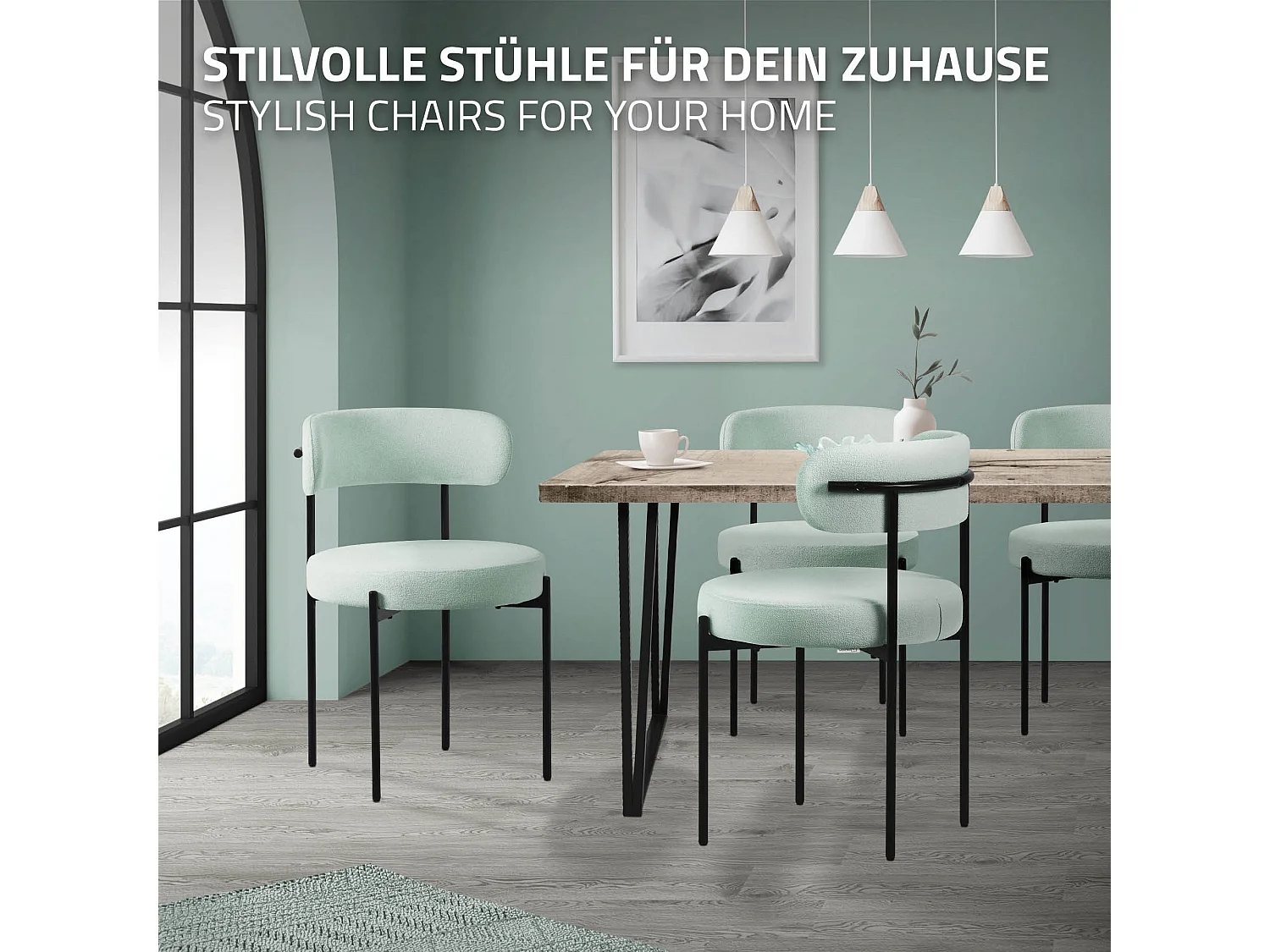 ML-Design Set di 6 sedie verde imbottite in tessuto teddy per sala da pranzo, gambe in metallo nero, con schienale ergonomico, ideali per soggiorno