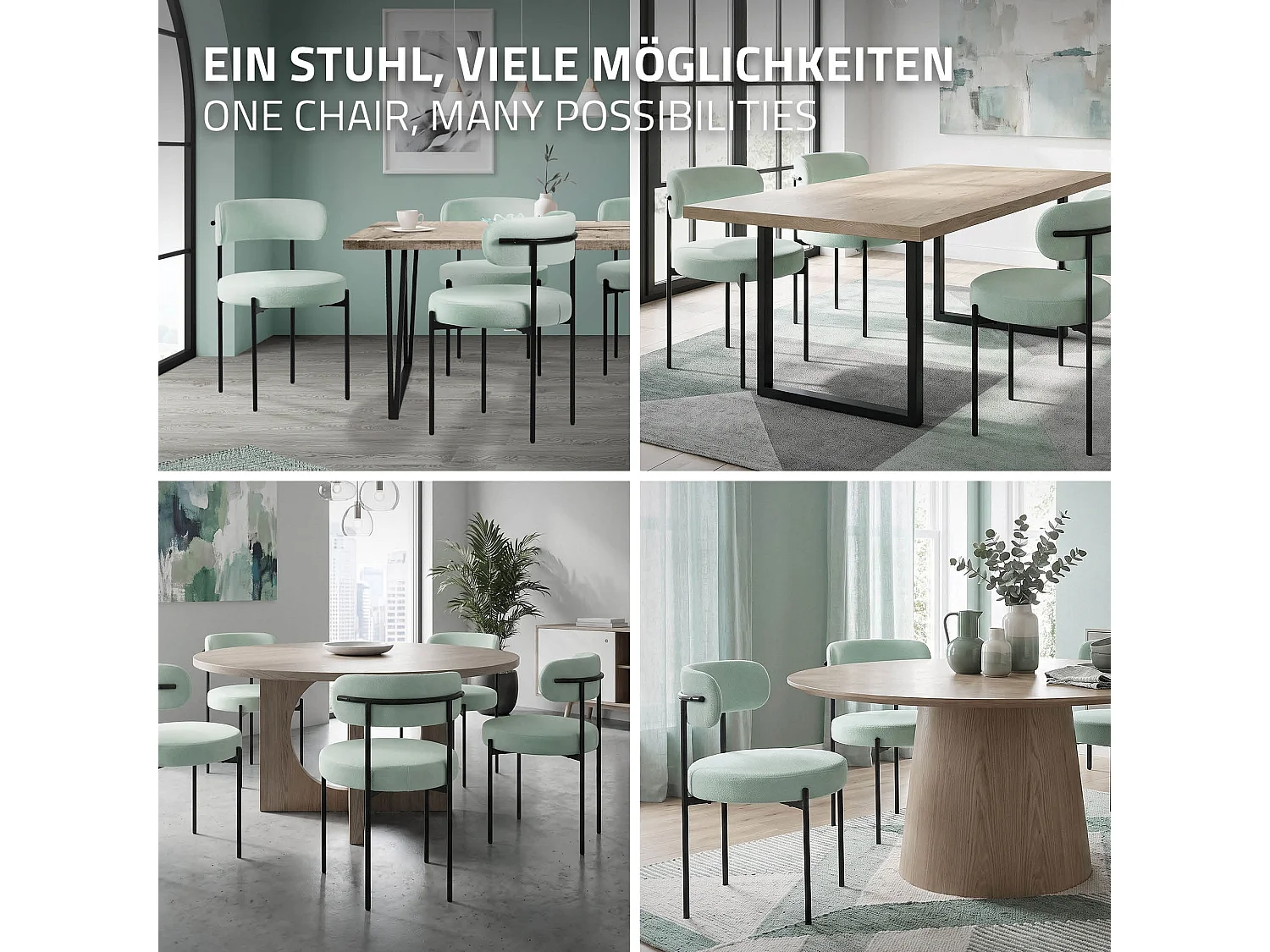 ML-Design Set di 6 sedie verde imbottite in tessuto teddy per sala da pranzo, gambe in metallo nero, con schienale ergonomico, ideali per soggiorno