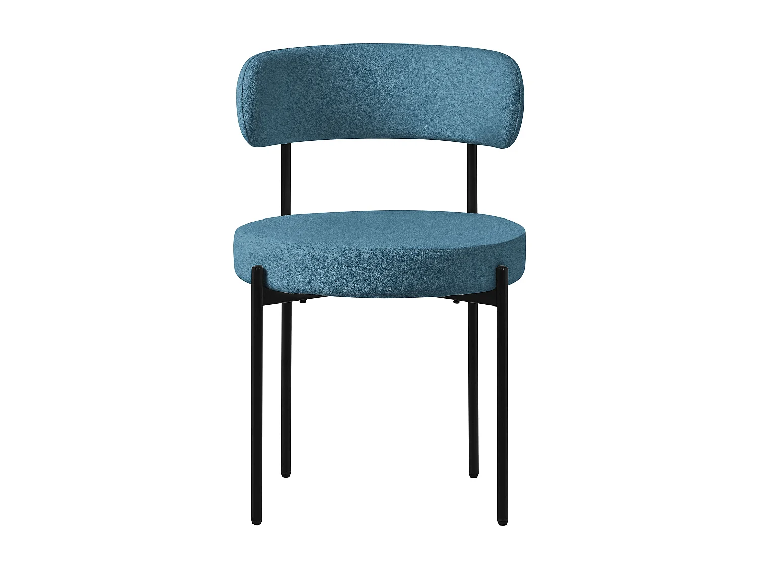 Lot de 4 chaises de cuisine rond en tissu teddy bleu avec dossier pied en acier