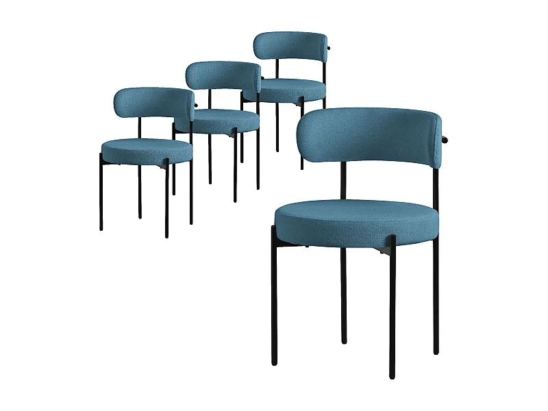 Set 4x sillas de comedor tejido teddy azul de terciopelo ergonómico moderno