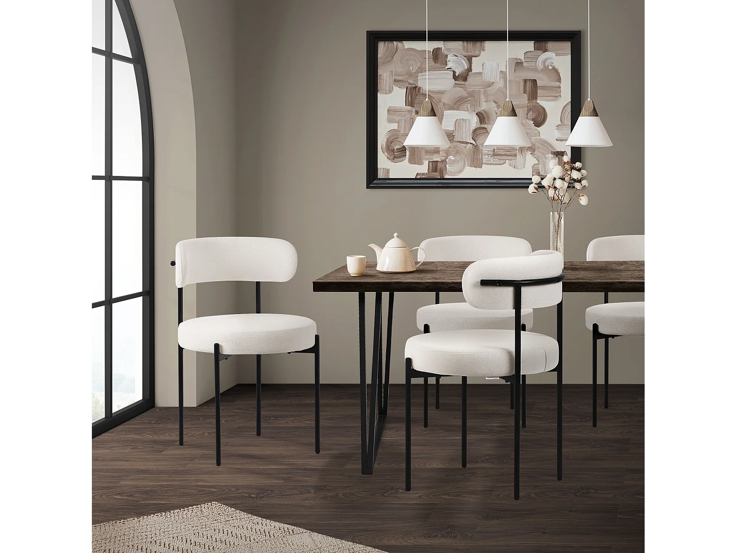 Set 4x sillas de comedor tejido teddy blanco de terciopelo ergonómico moderno