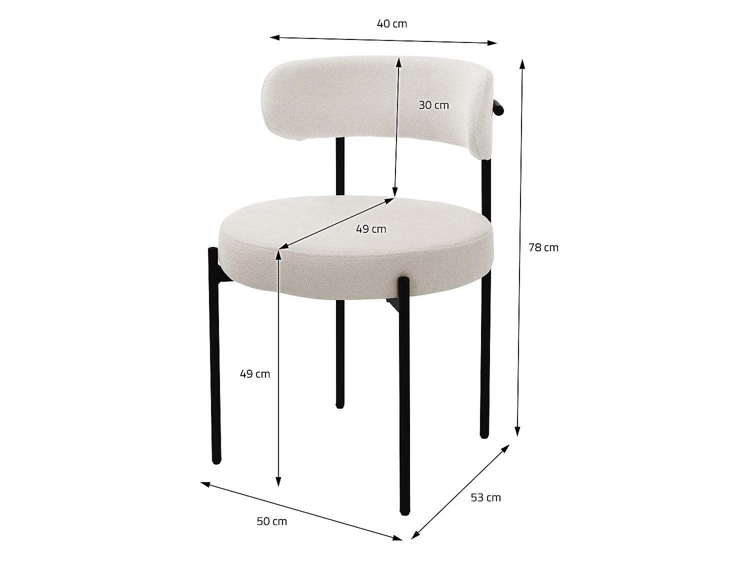 Lot de 4 chaises de salle à manger blanc avec dossier ergonomique revêtement en tissu teddy doux en polyester piètement noir en acier design élégant
