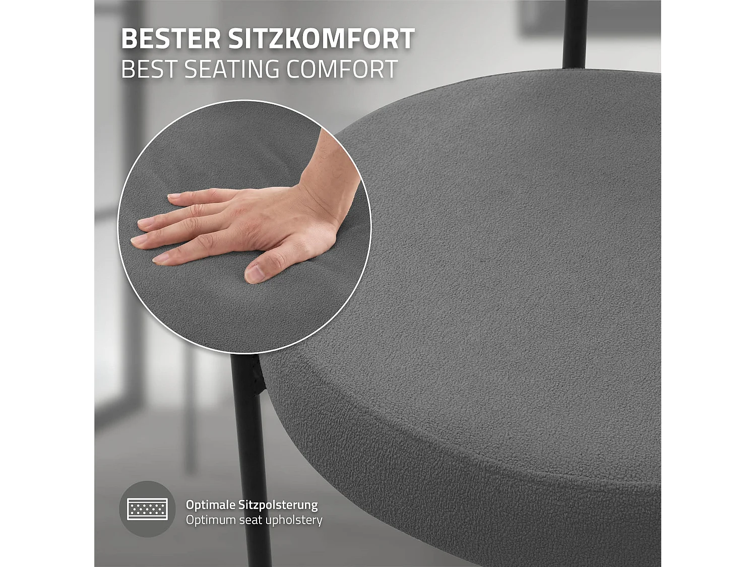 Lot de 2 chaises de salle à manger gris avec dossier ergonomique revêtement en tissu teddy doux en polyester piètement noir en acier design élégant