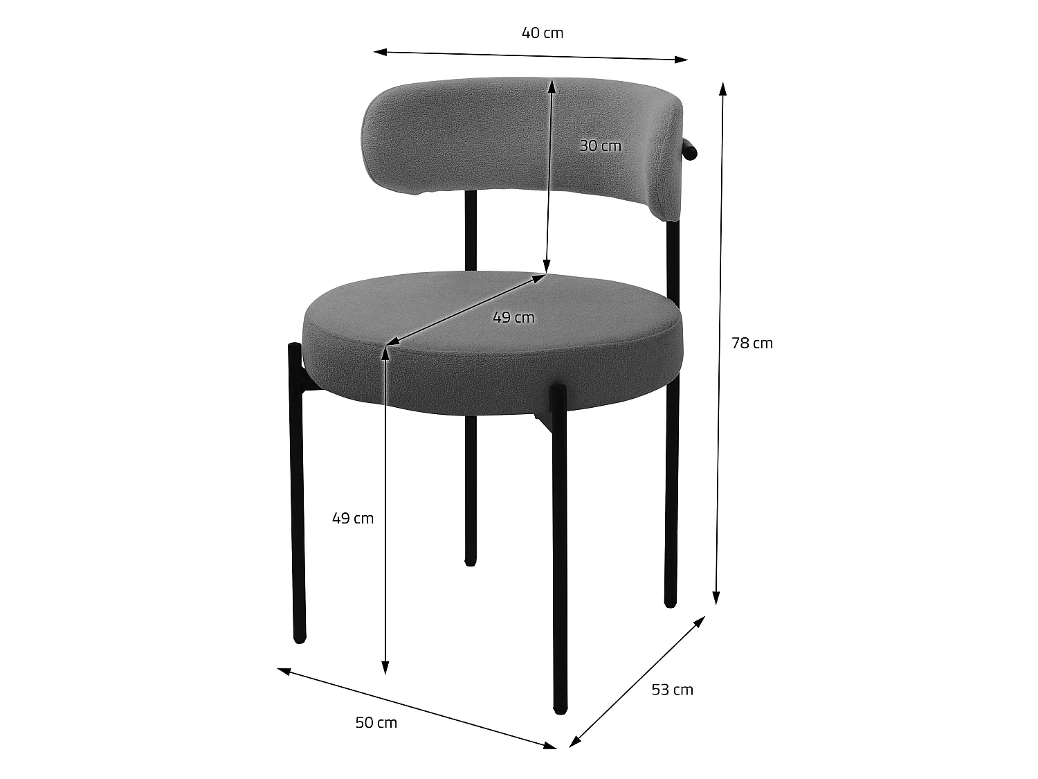 Lot de 2 chaises de salle à manger gris avec dossier ergonomique revêtement en tissu teddy doux en polyester piètement noir en acier design élégant