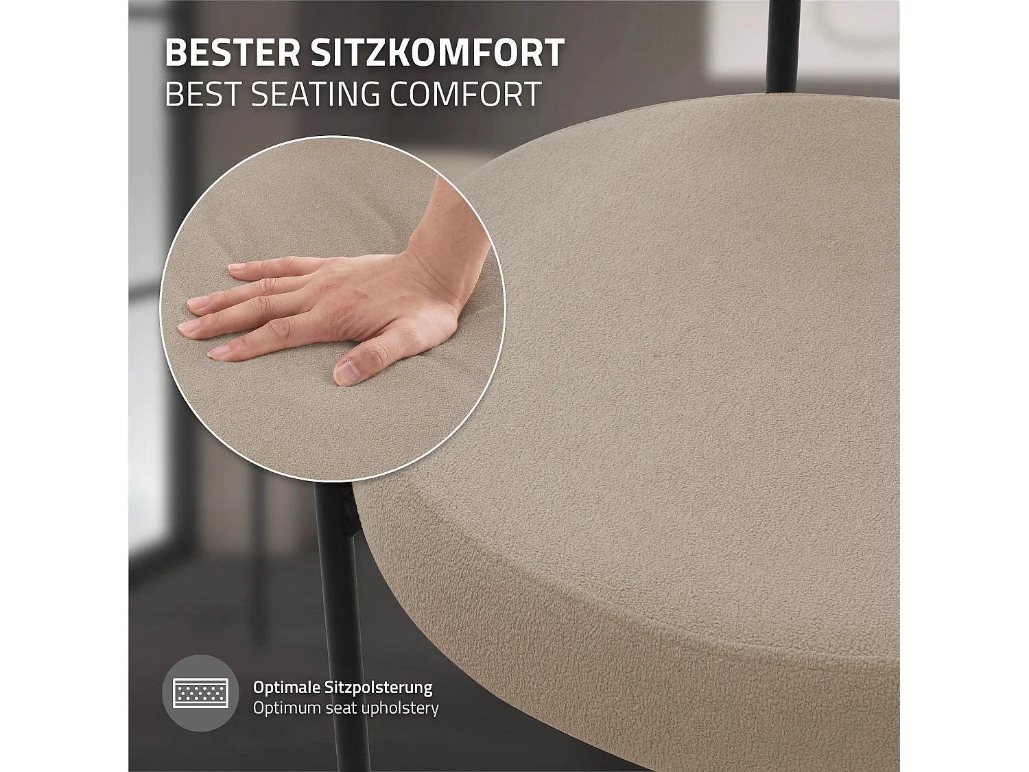 Lot de 4 chaises de salle à manger marron avec dossier ergonomique revêtement en tissu teddy doux en polyester piètement noir en acier design élégant