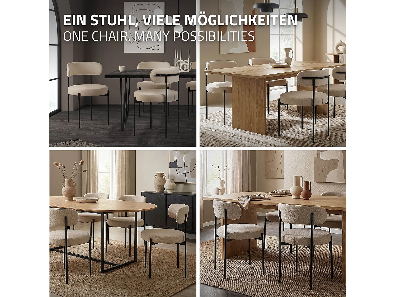 Lot de 4 chaises de salle à manger marron avec dossier ergonomique revêtement en tissu teddy doux en polyester piètement noir en acier design élégant