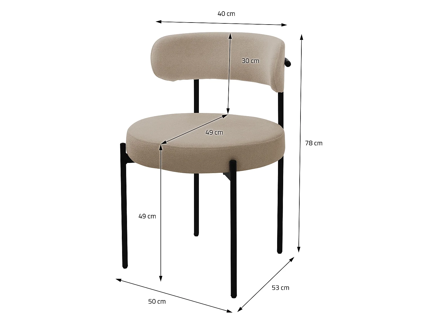 Lot de 4 chaises de salle à manger marron avec dossier ergonomique revêtement en tissu teddy doux en polyester piètement noir en acier design élégant