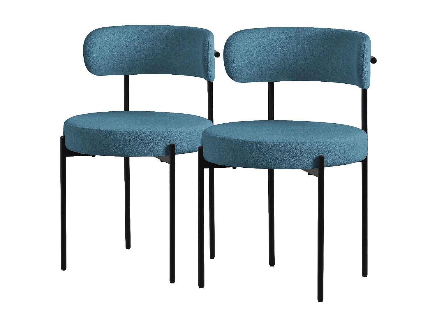 Lot de 2 chaises de cuisine rond en tissu teddy bleu avec dossier pied en acier