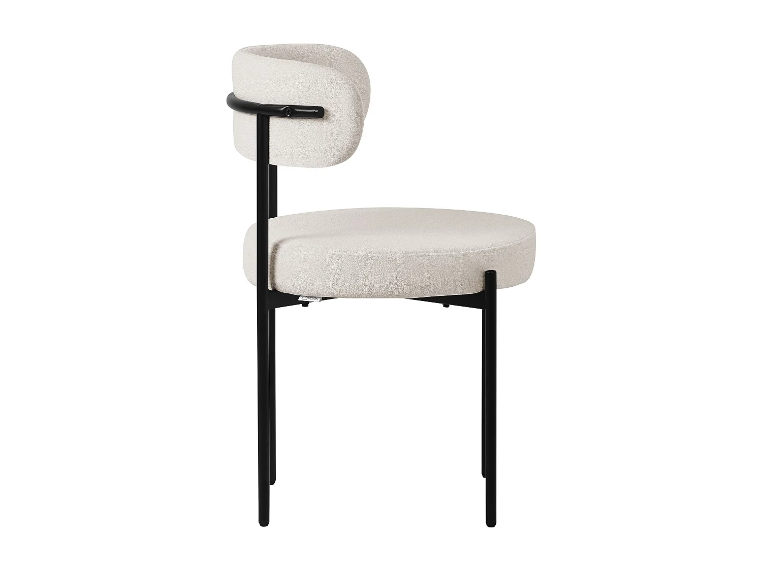 Lot de 6 chaises de cuisine rond en tissu teddy blanc avec dossier pied en acier