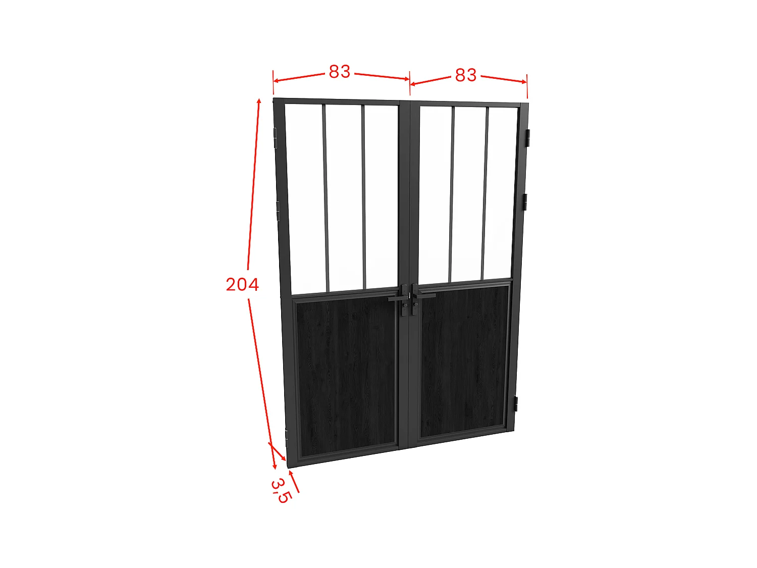 Bloc porte réversible à deux battants en aluminium et verre trempé style atelier - 2 x H204 x L83 cm - Noir - ERMELO
