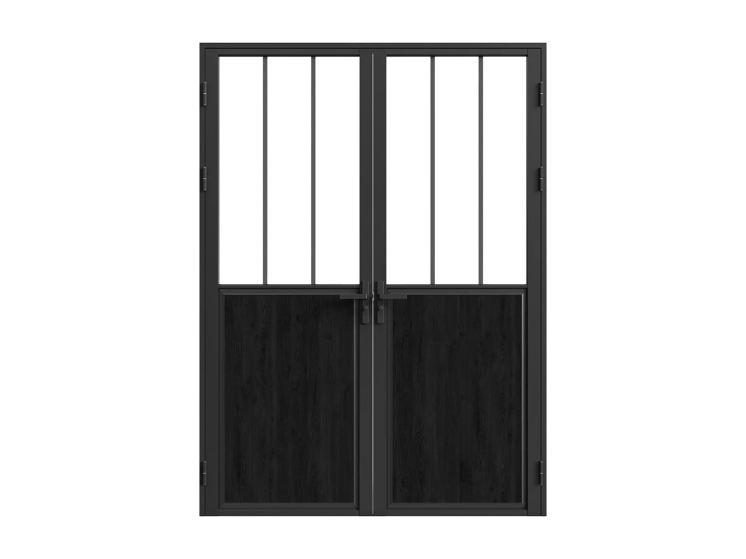 Puerta de bloque reversible de doble hoja de aluminio y cristal templado tipo taller - 2 x Alt. 204 x L93 cm - Negro - ERMELO