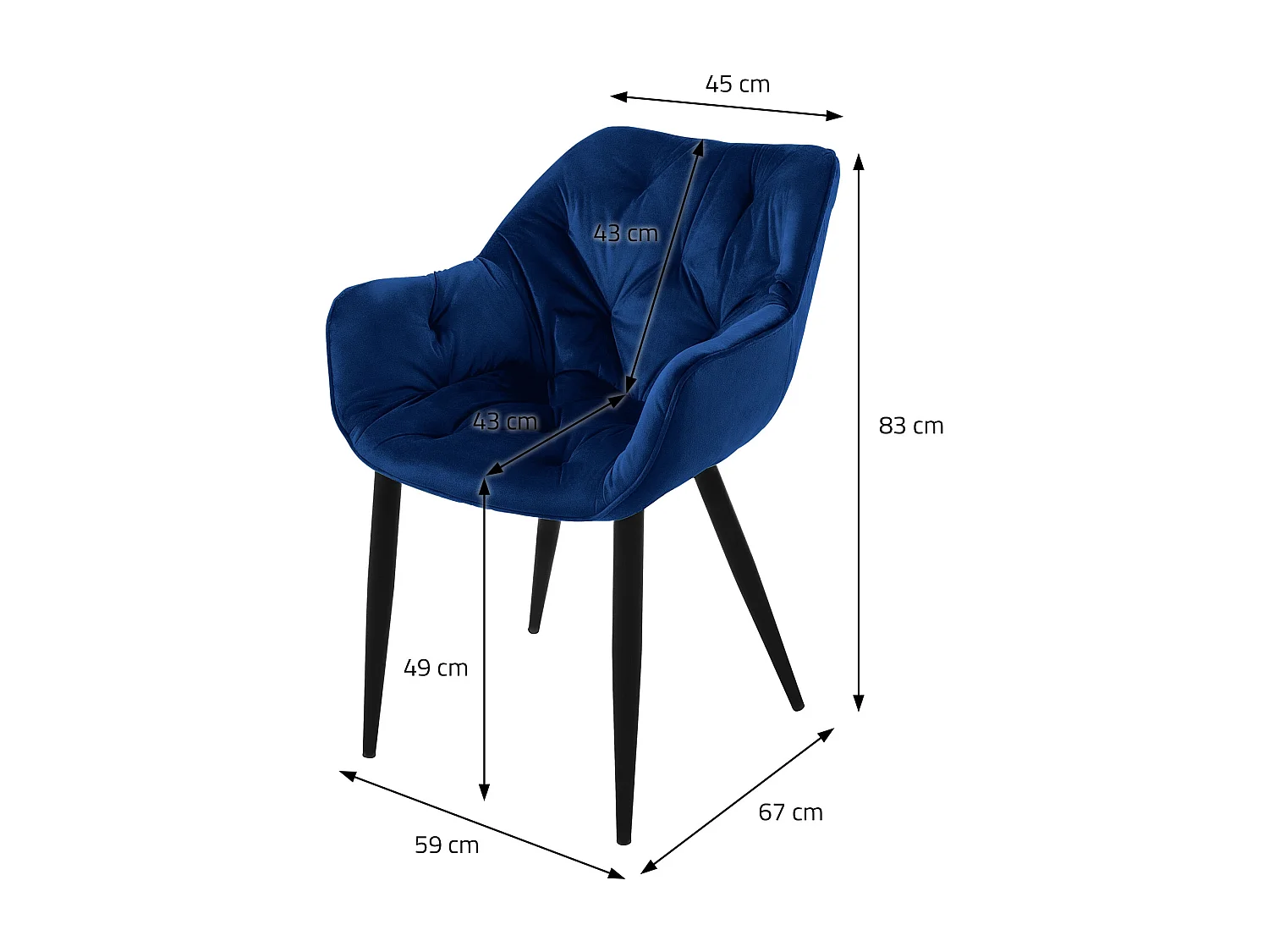 6x Sillas de terciopelo grueso azul oscuro asiento ergonómico para cocina/salón