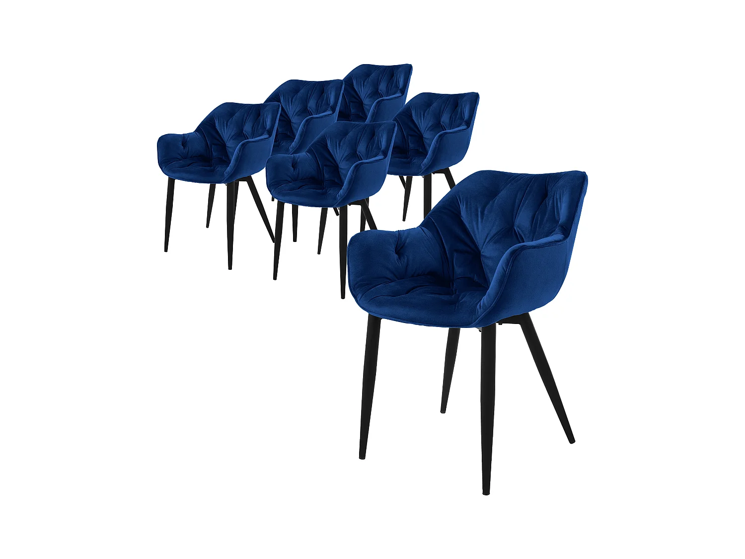 Lot de 6 chaises de salle à manger assise bleu foncé en velours pieds métal noir