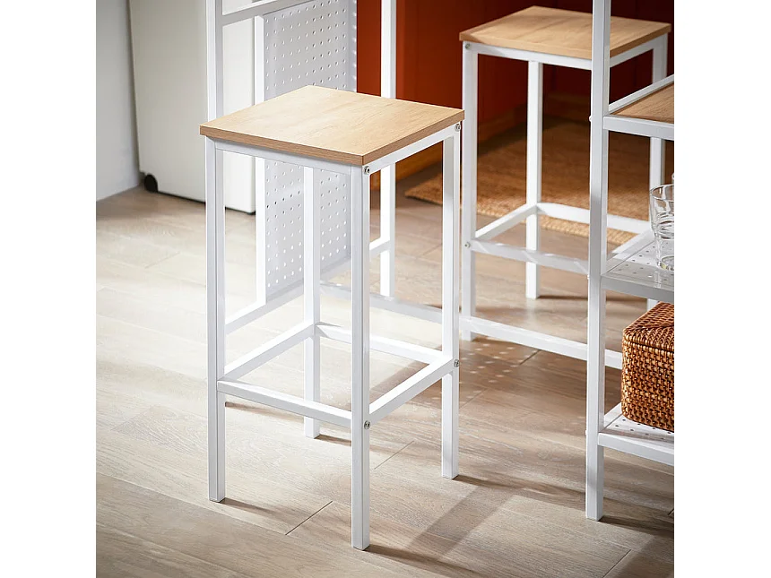 Conjunto SoBuy 3 peças Mesa com 2 bancos Mobiliário de bar doméstico Branco e natural L108*P58*H89 cm OGT51-WN