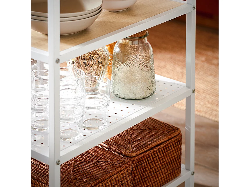 Conjunto SoBuy 3 peças Mesa com 2 bancos Mobiliário de bar doméstico Branco e natural L108*P58*H89 cm OGT51-WN