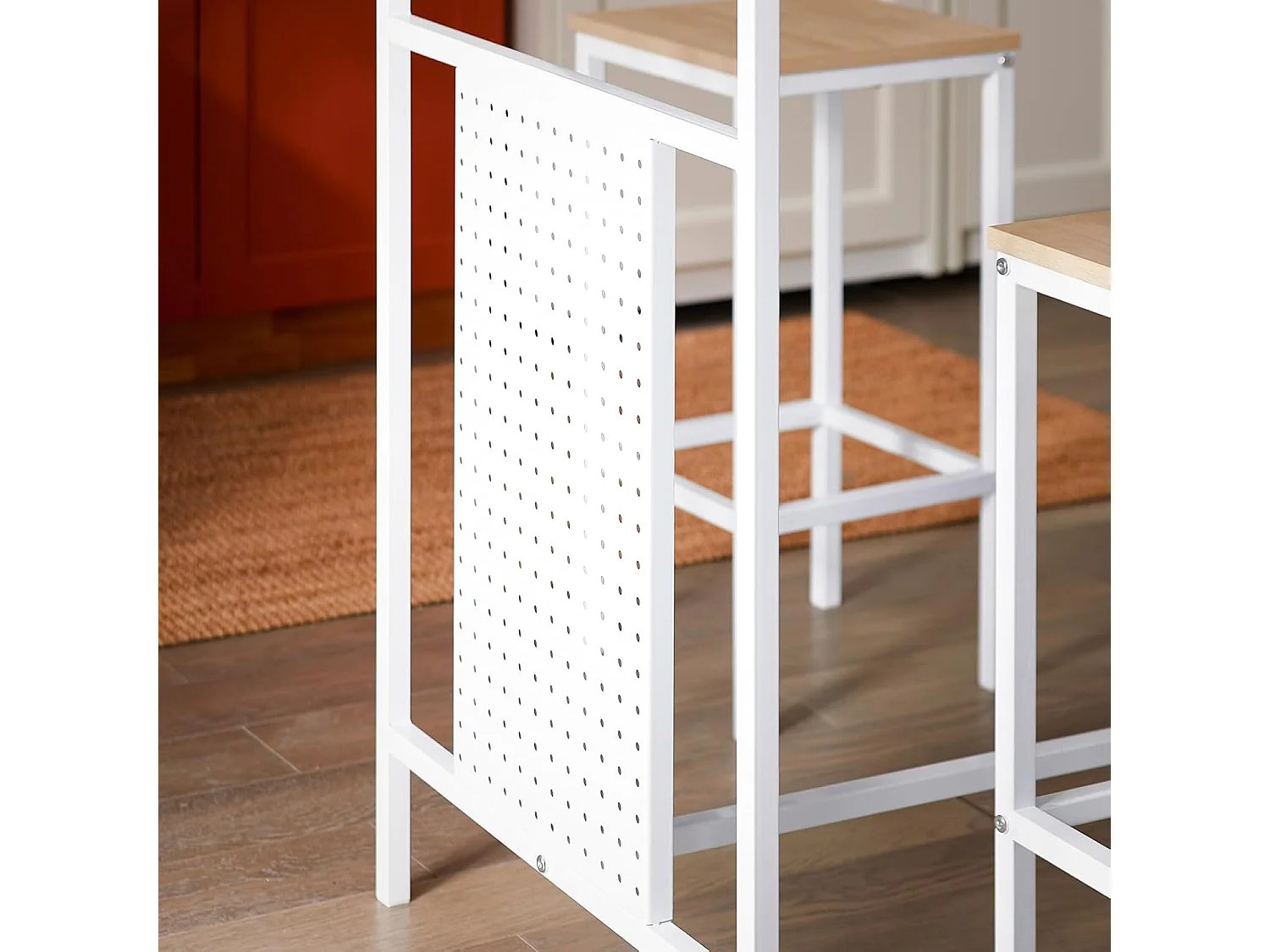 SoBuy OGT51-WN Ensemble Table et 2 Tabourets, Table Cuisine avec 3 Étagères Latérales, Table Haute Mange-Debout