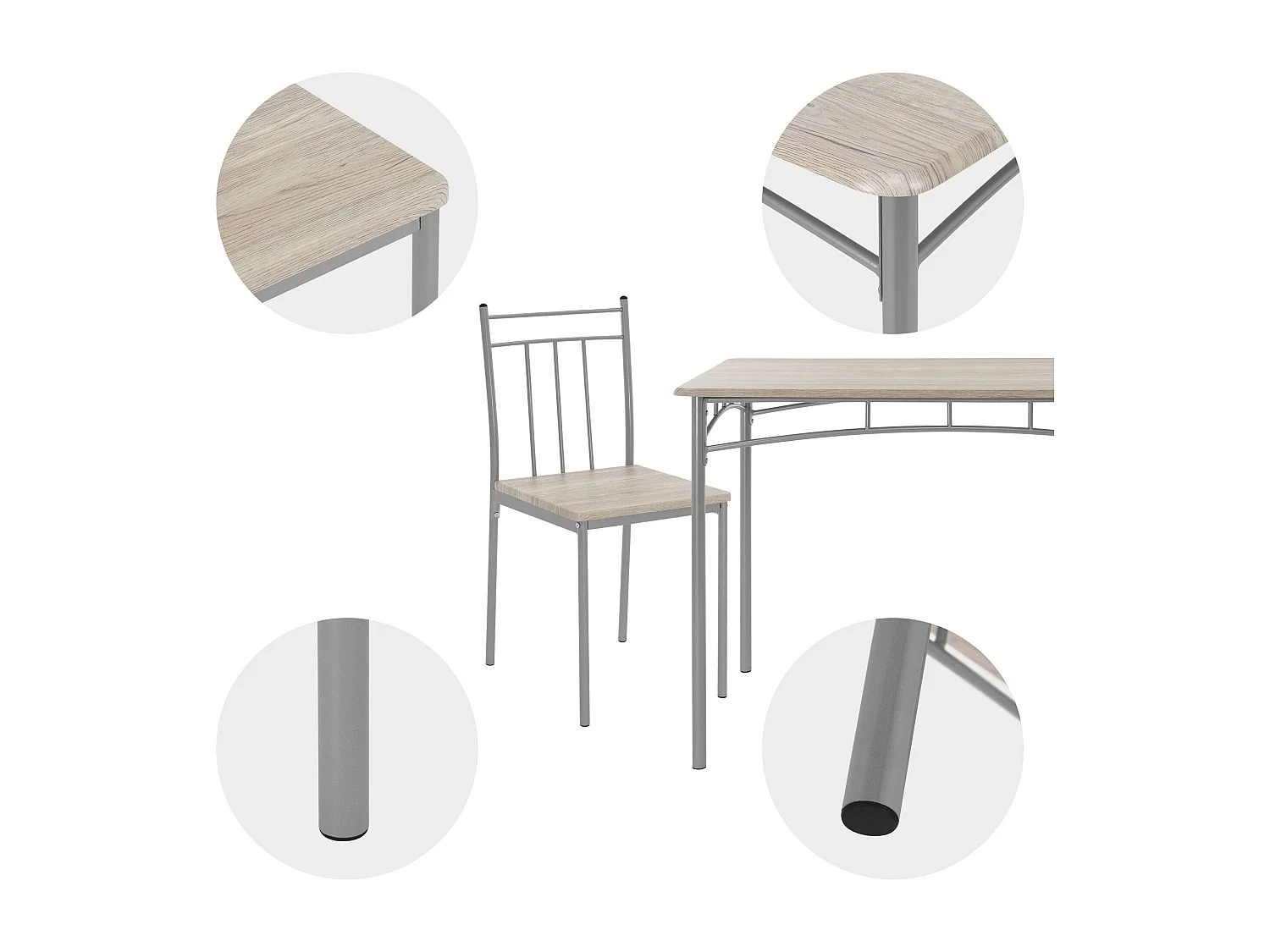 Set tavolo da pranzo con 4 sedie in acciaio per la cucina beige rovere chiaro