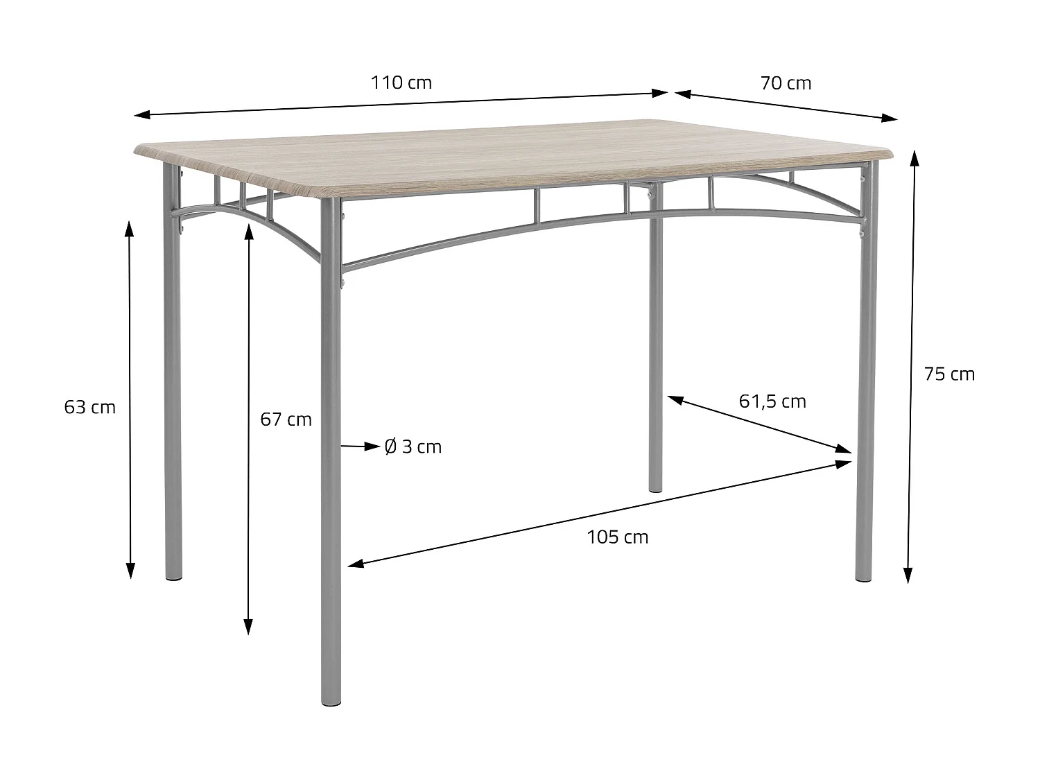 Set tavolo da pranzo con 4 sedie in acciaio per la cucina beige rovere chiaro