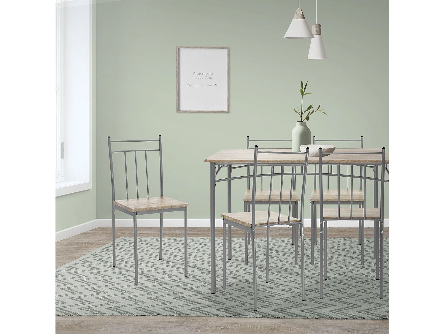 Set tavolo da pranzo con 4 sedie in acciaio per la cucina beige rovere chiaro