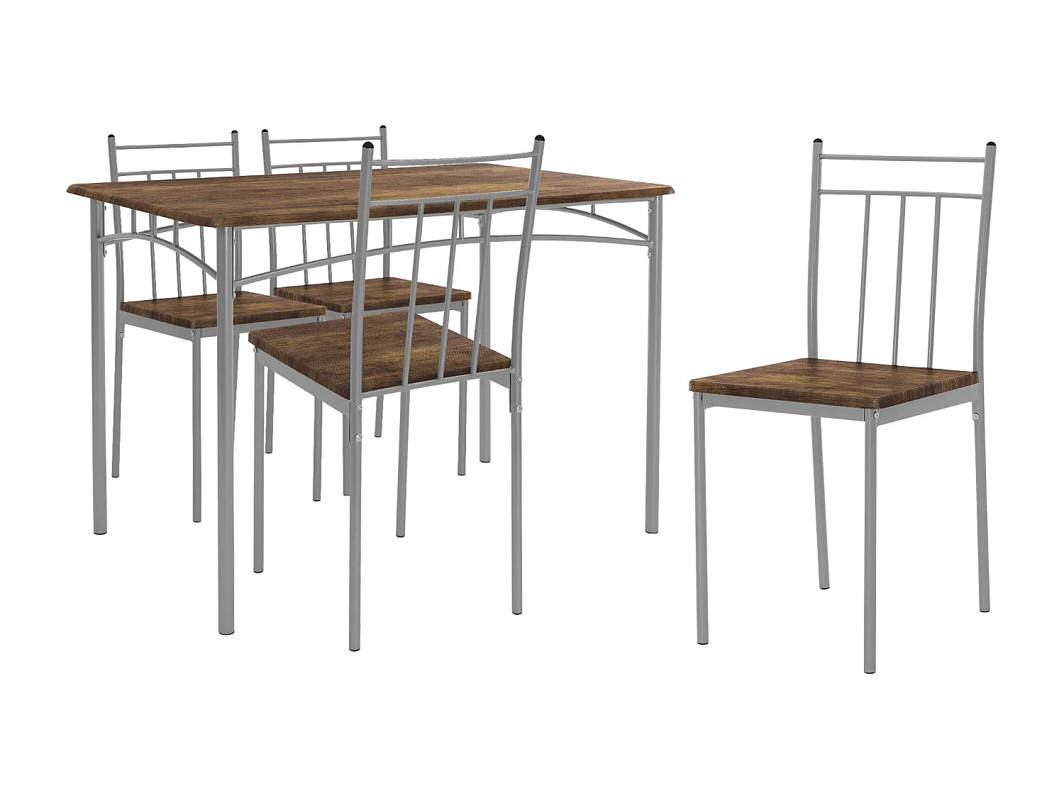 Set tavolo da pranzo con 4 sedie in acciaio per la cucina marrone vintage