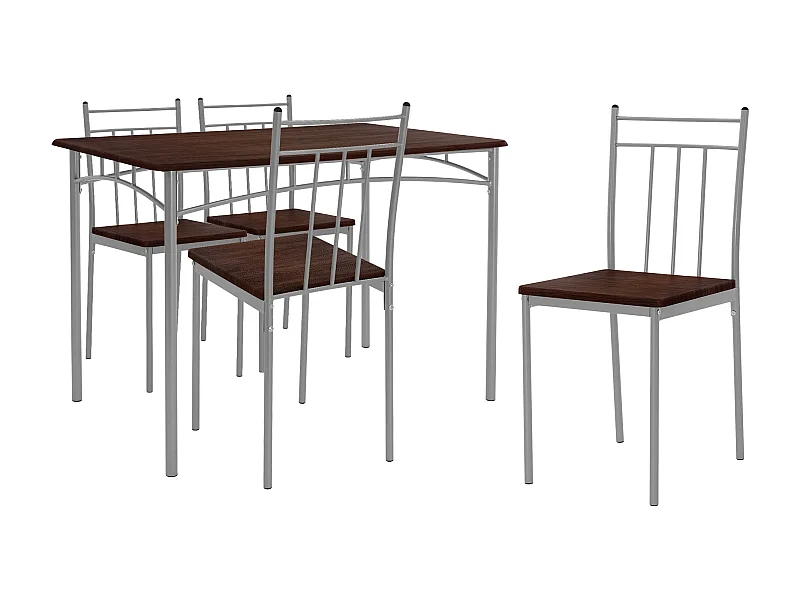 Set tavolo da pranzo con 4 sedie in acciaio per la cucina marrone rovere scuro