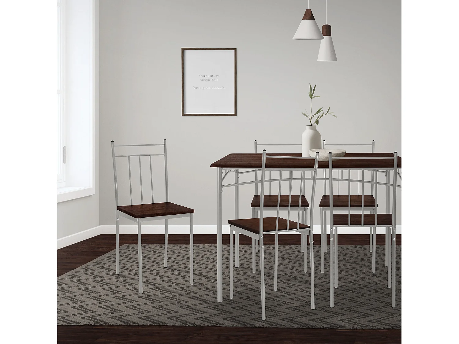 Juego de comedor de 5 piezas grupo de mesa y 4 sillas de madera roble oscuro