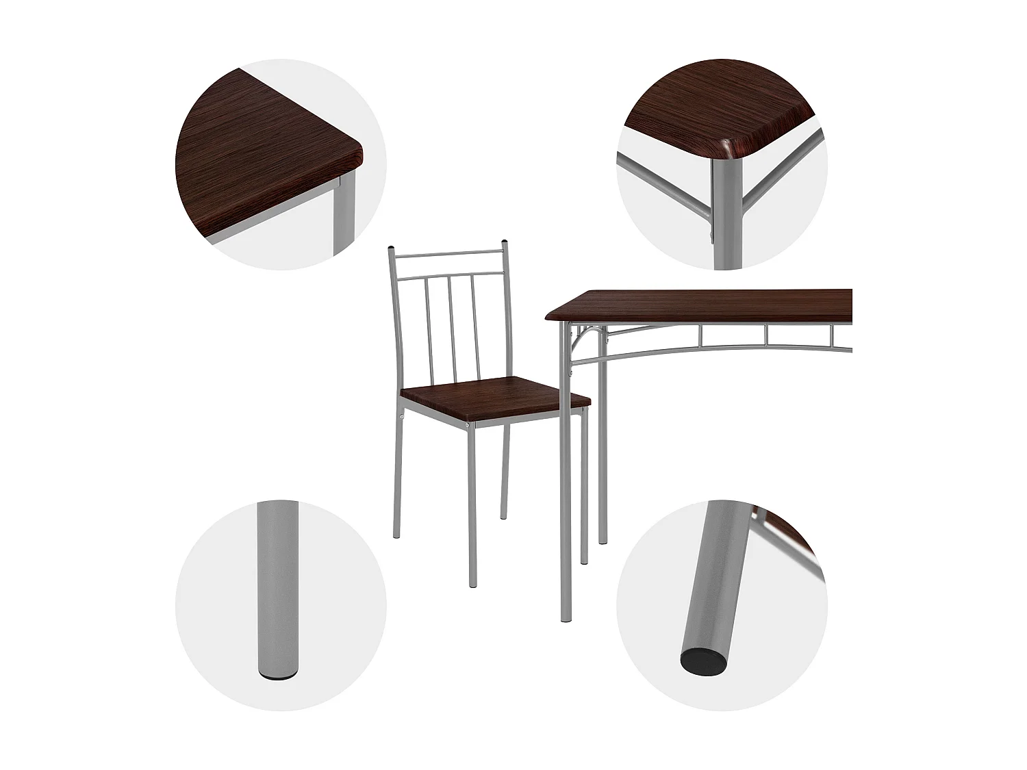 Juego de comedor de 5 piezas grupo de mesa y 4 sillas de madera roble oscuro