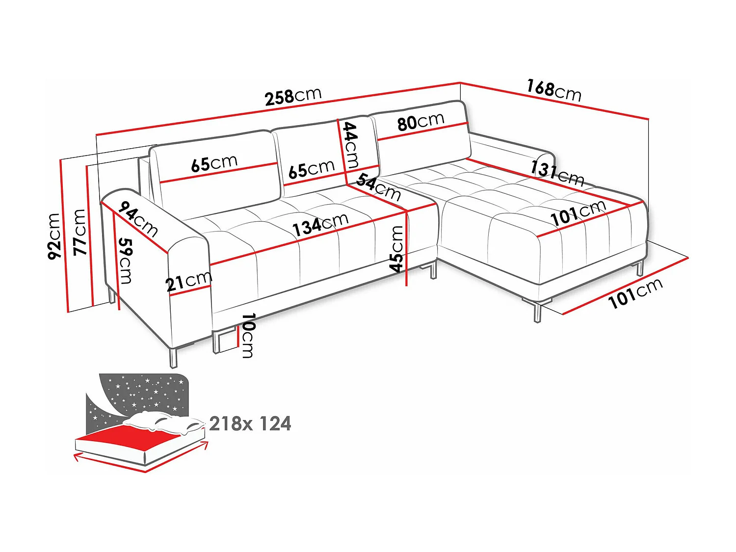 Sofá rinconero Stonecrest 100, Gris, Función de descanso, Almacenaje, 258x168x92cm