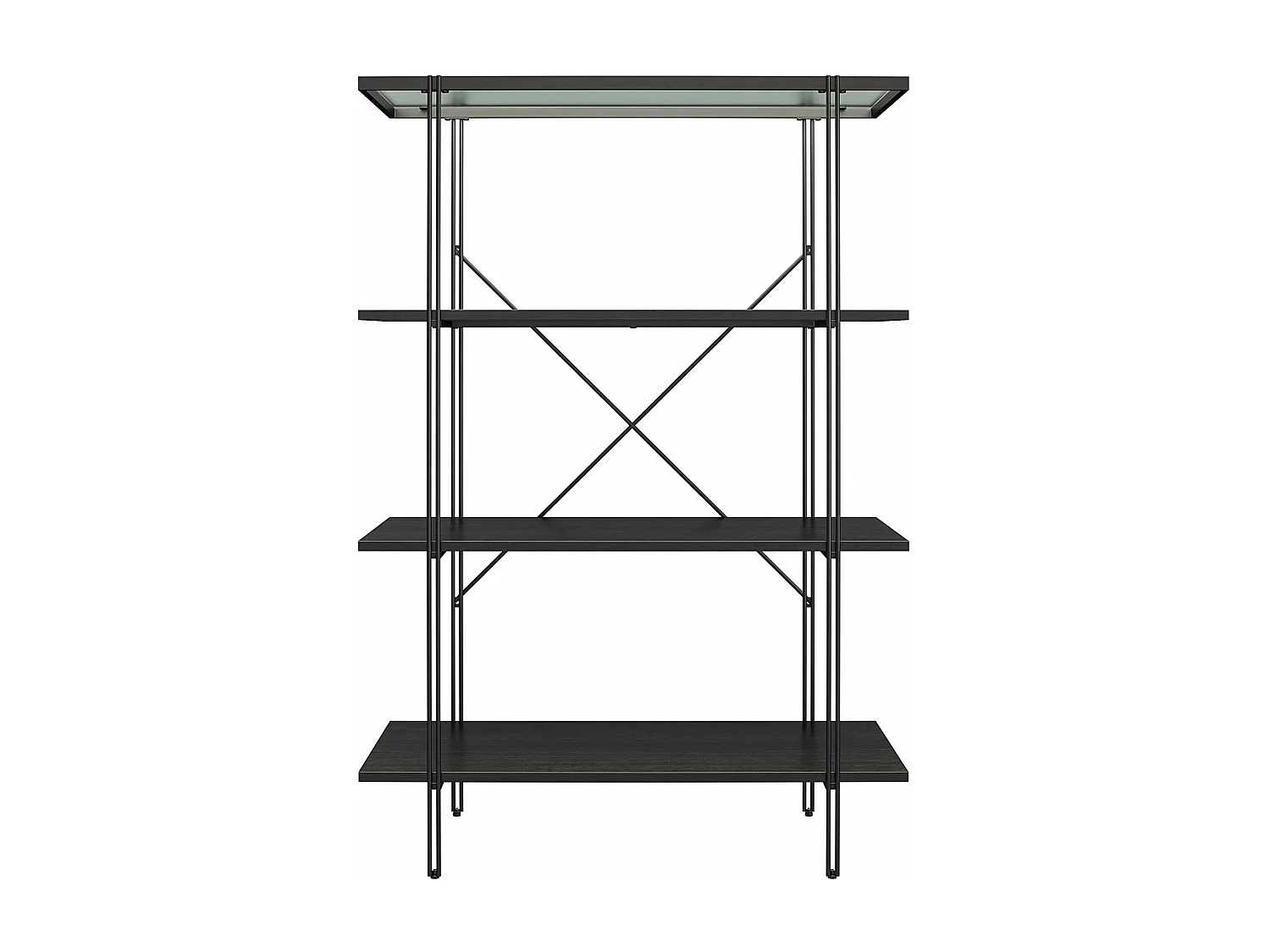 Wainwright | Libreria con 3 ripiani in effetto rovere nero e 1 ripiano in vetro