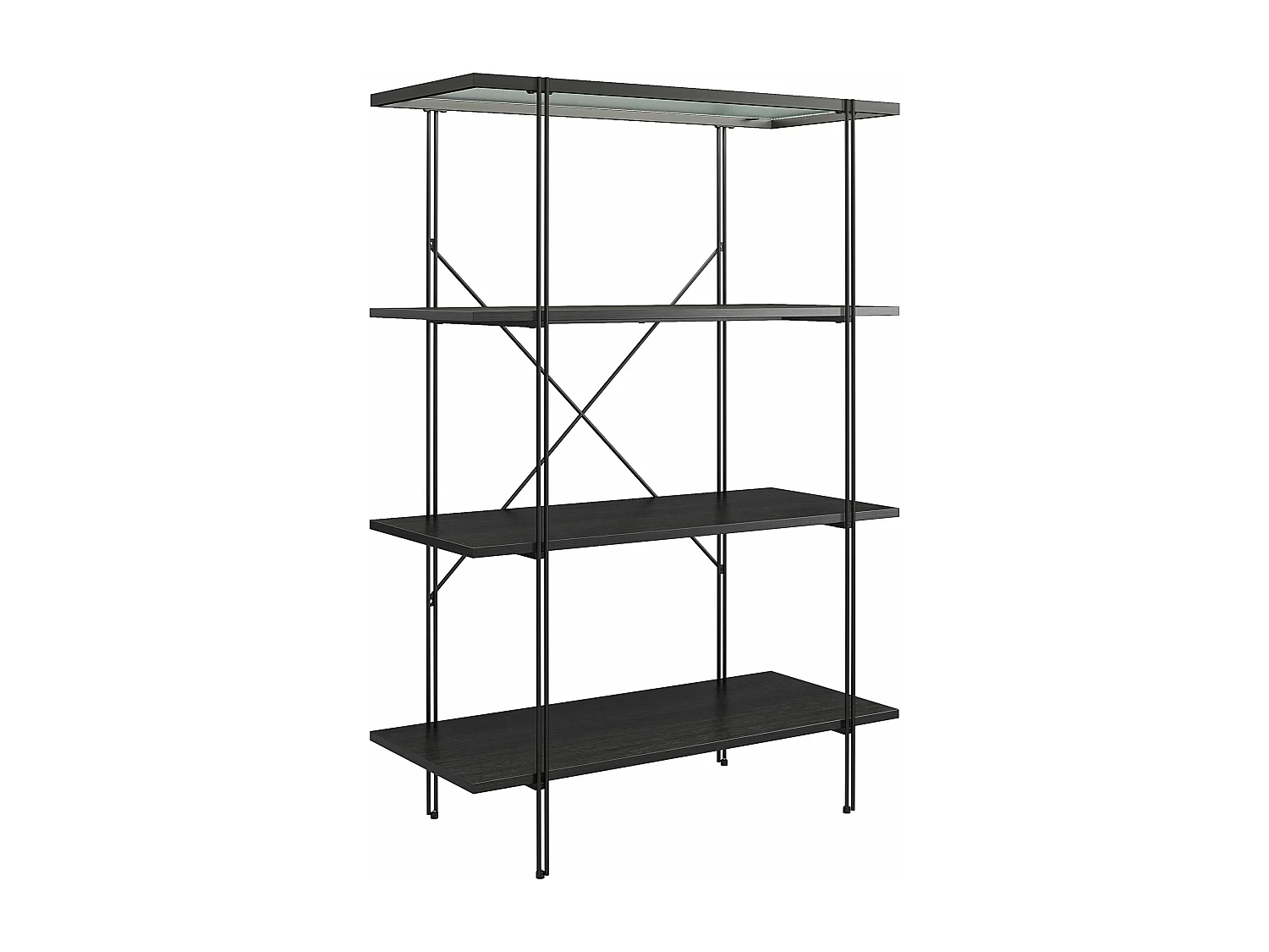 Wainwright | Bibliothèque á 3 étagères en aspect chêne noir et 1 étagère en verre