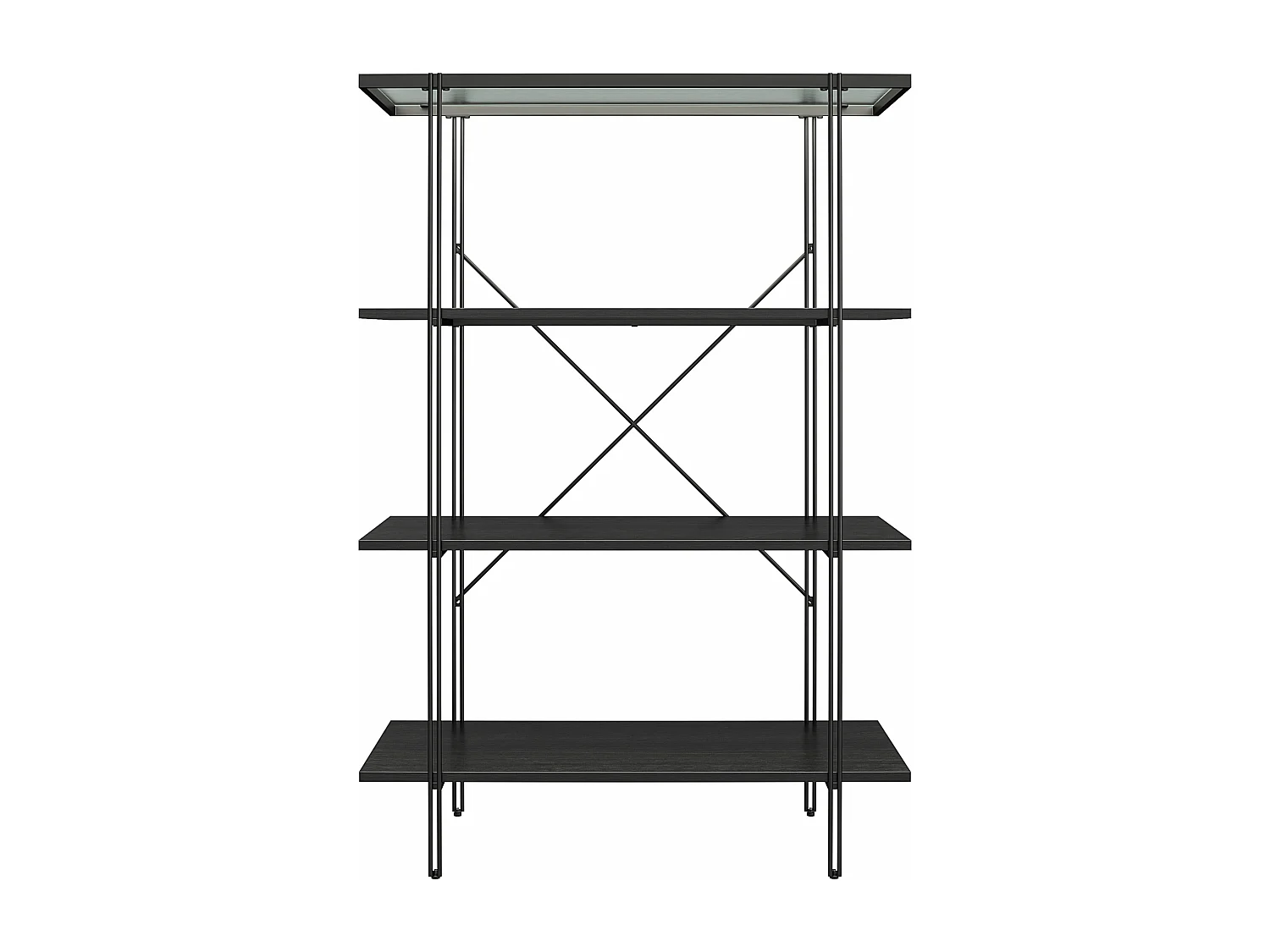 Wainwright | Bibliothèque á 3 étagères en aspect chêne noir et 1 étagère en verre