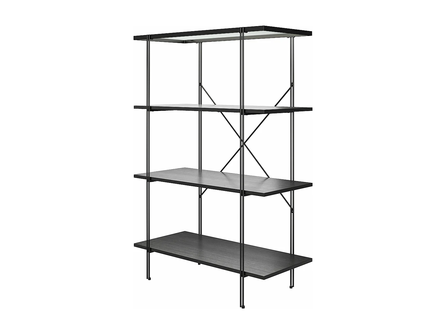 Wainwright | Bibliothèque á 3 étagères en aspect chêne noir et 1 étagère en verre