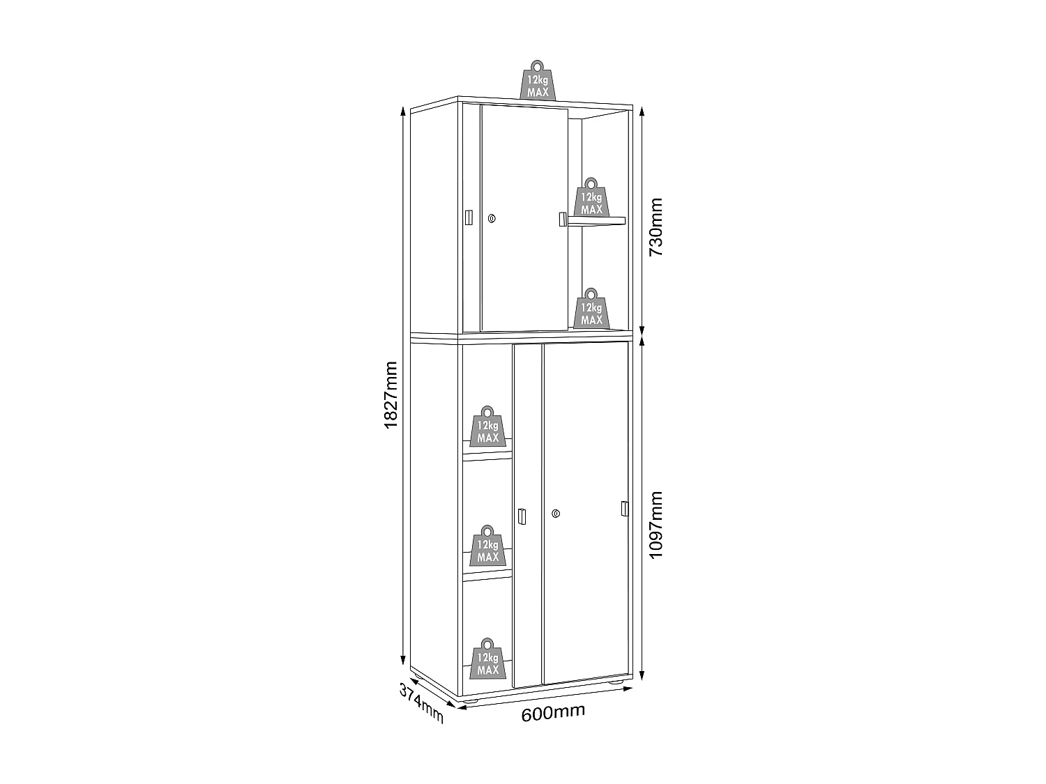 VCM pasta de armário de escritório de madeira Gabinete de escritório Gabinete de mobiliário de escritório Salia 5 vezes largura 60 cm portas deslizantes (branco)