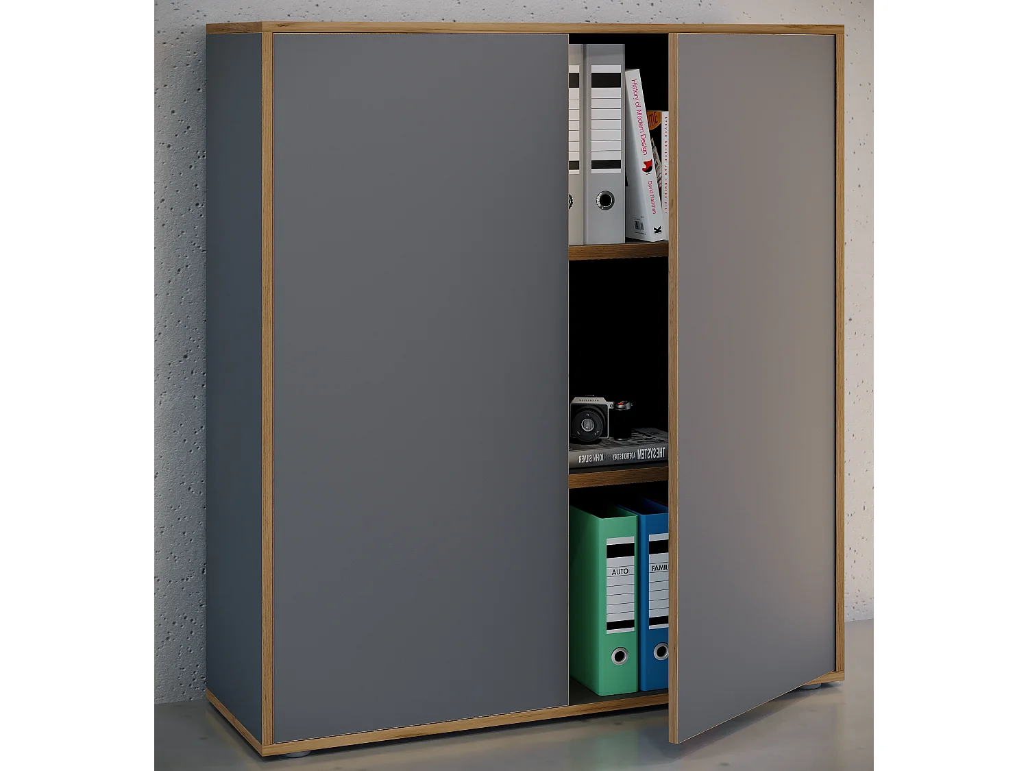 VCM Wood Office Cabinet Folder Arquivo Gabinete Gabinete de móveis de escritório Salia 3x Largura 100 cm Portas giratórias (Antracite)