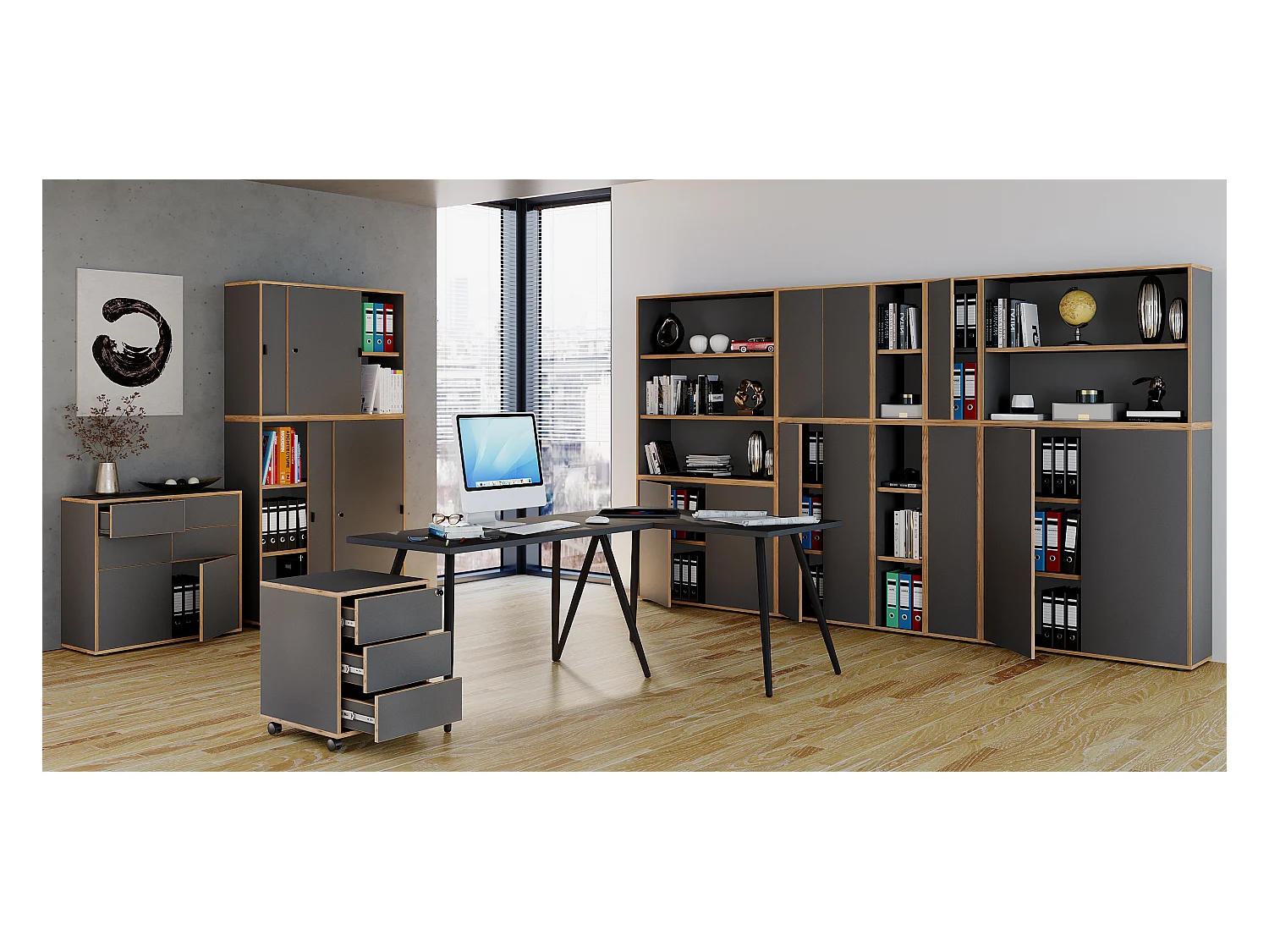 Office cabinet Salia Anthracite H. 74 x W. 100 x D. 33 cm