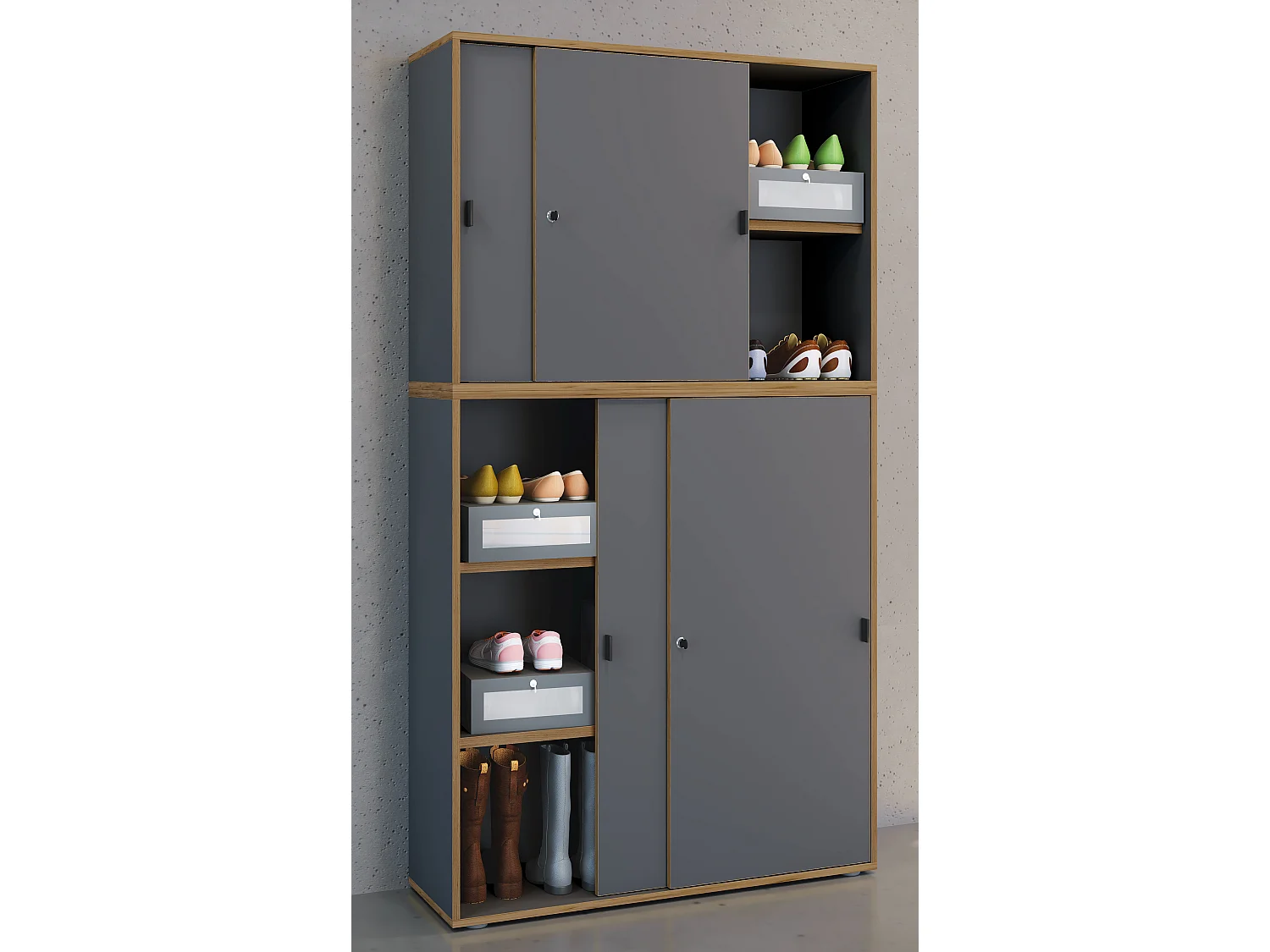 VCM pasta de armário de escritório de madeira Gabinete de escritório Gabinete de móveis de escritório Salia 5 vezes largura 100 cm portas deslizantes (antracite)