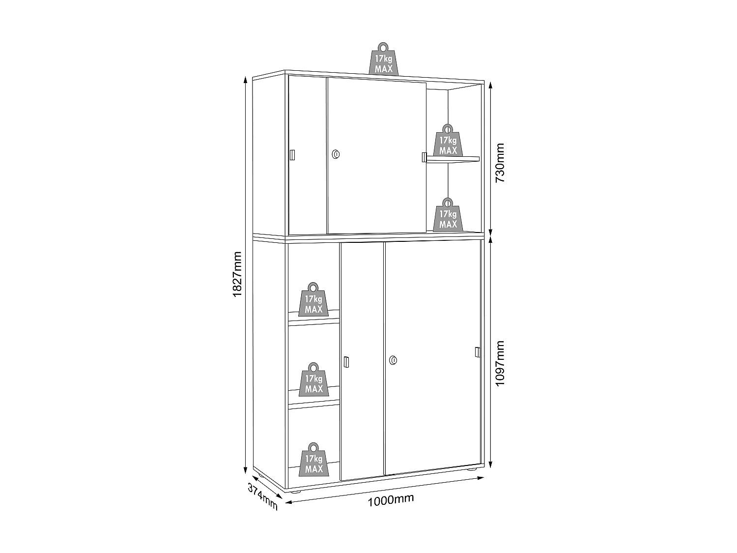 Office cabinet Salia White H. 183 x W. 100 x D. 37 cm