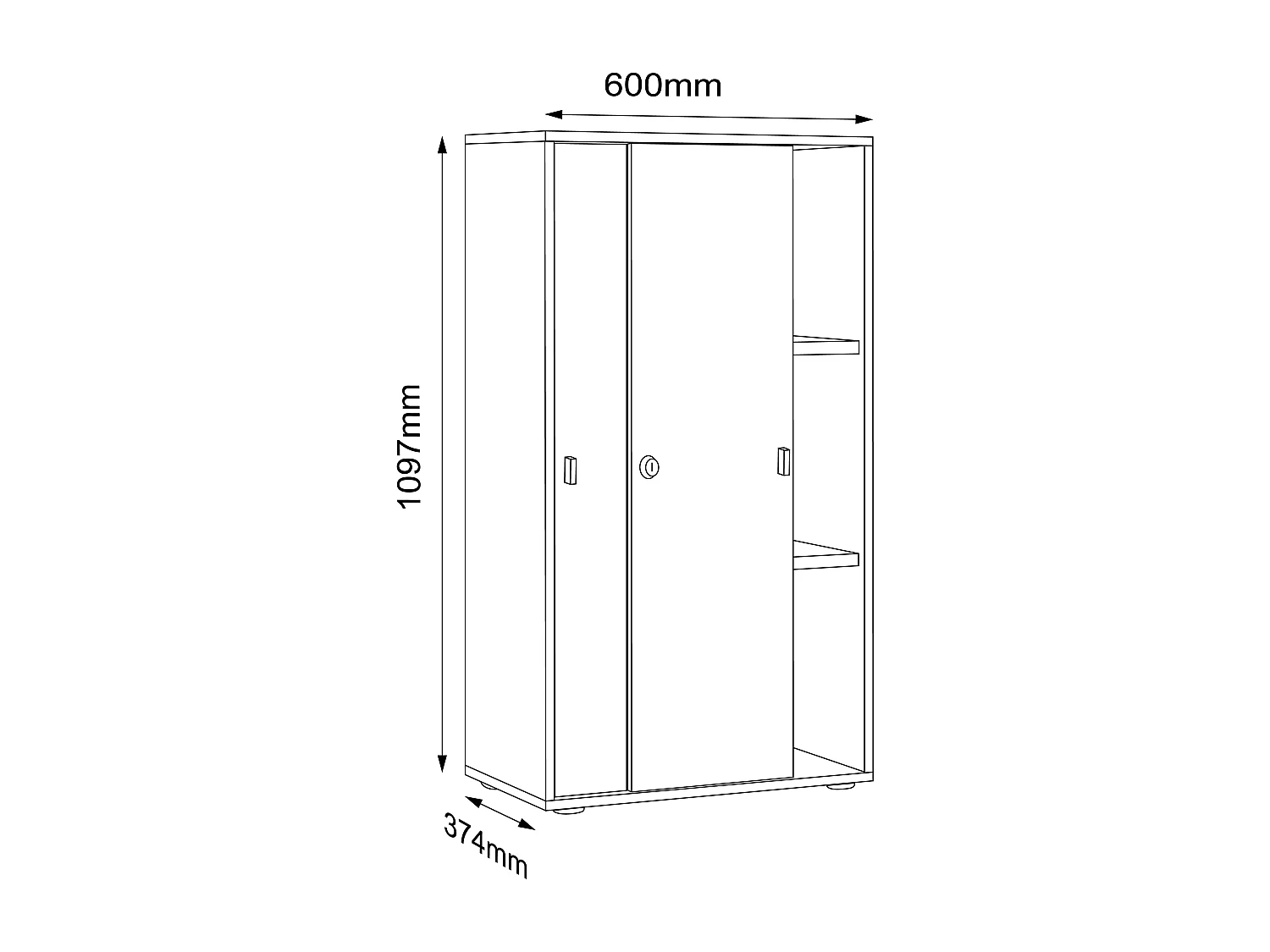 Kantoorkast schuifdeuren Salia 3-compartiment B60